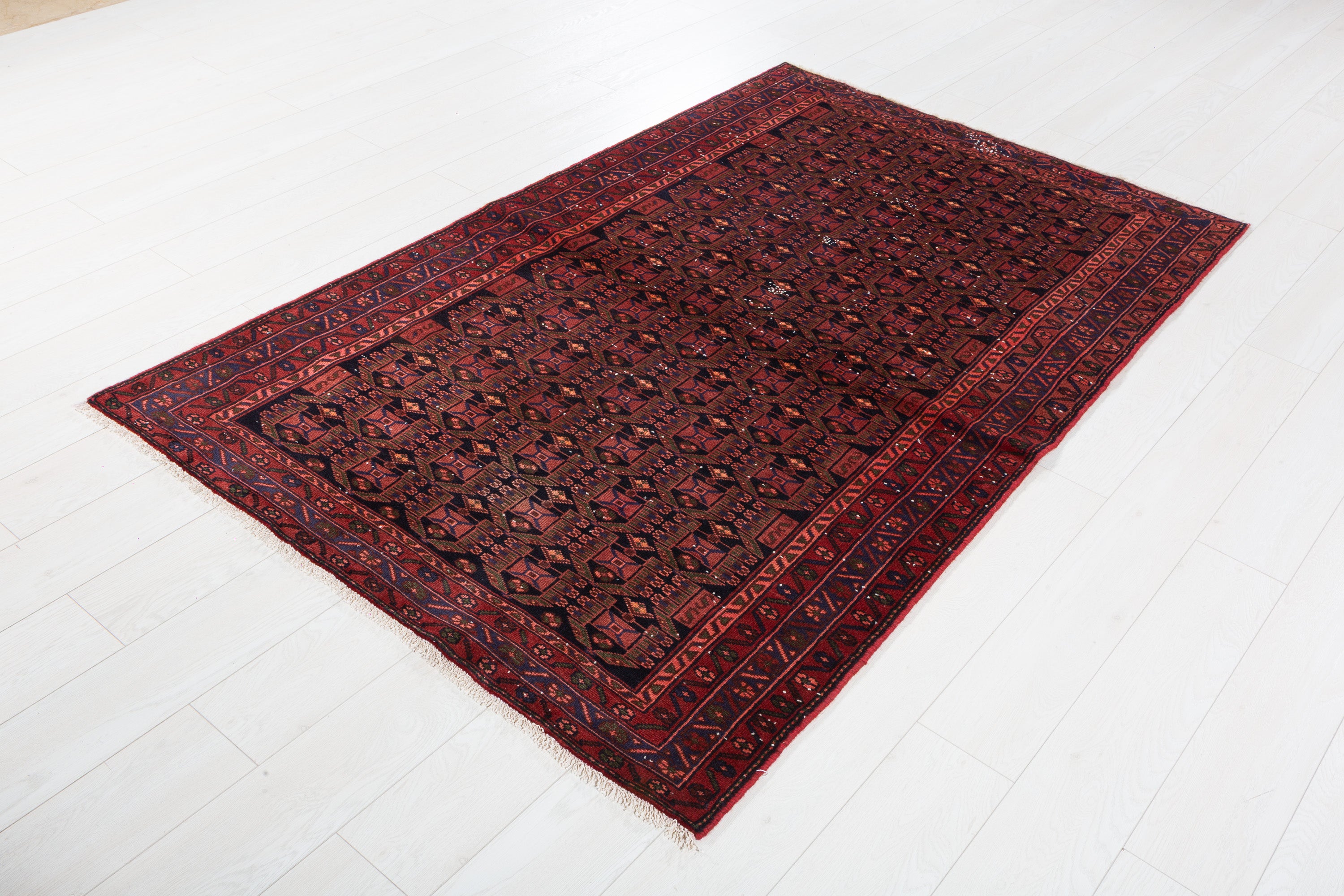 Collectible Vintage Black, Red Allover Geometric Area Rug – 6' 7" x 4' 2" (200 x 127 cm)