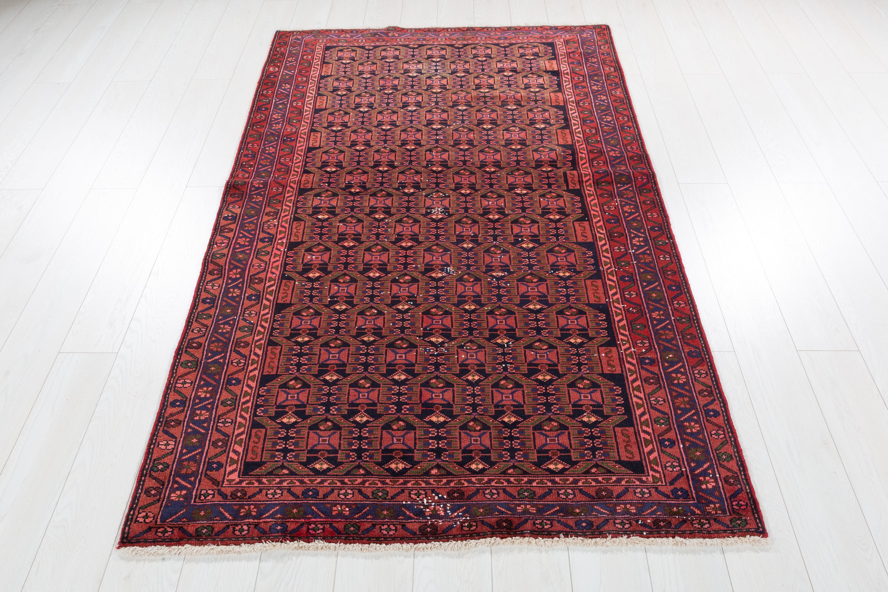 Collectible Vintage Black, Red Allover Geometric Area Rug – 6' 7" x 4' 2" (200 x 127 cm)