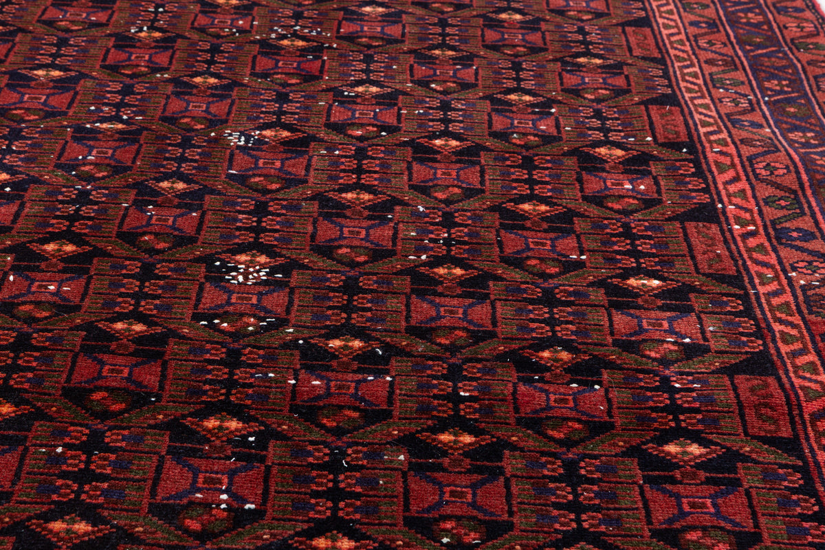 Collectible Vintage Black, Red Allover Geometric Area Rug – 6' 7" x 4' 2" (200 x 127 cm)