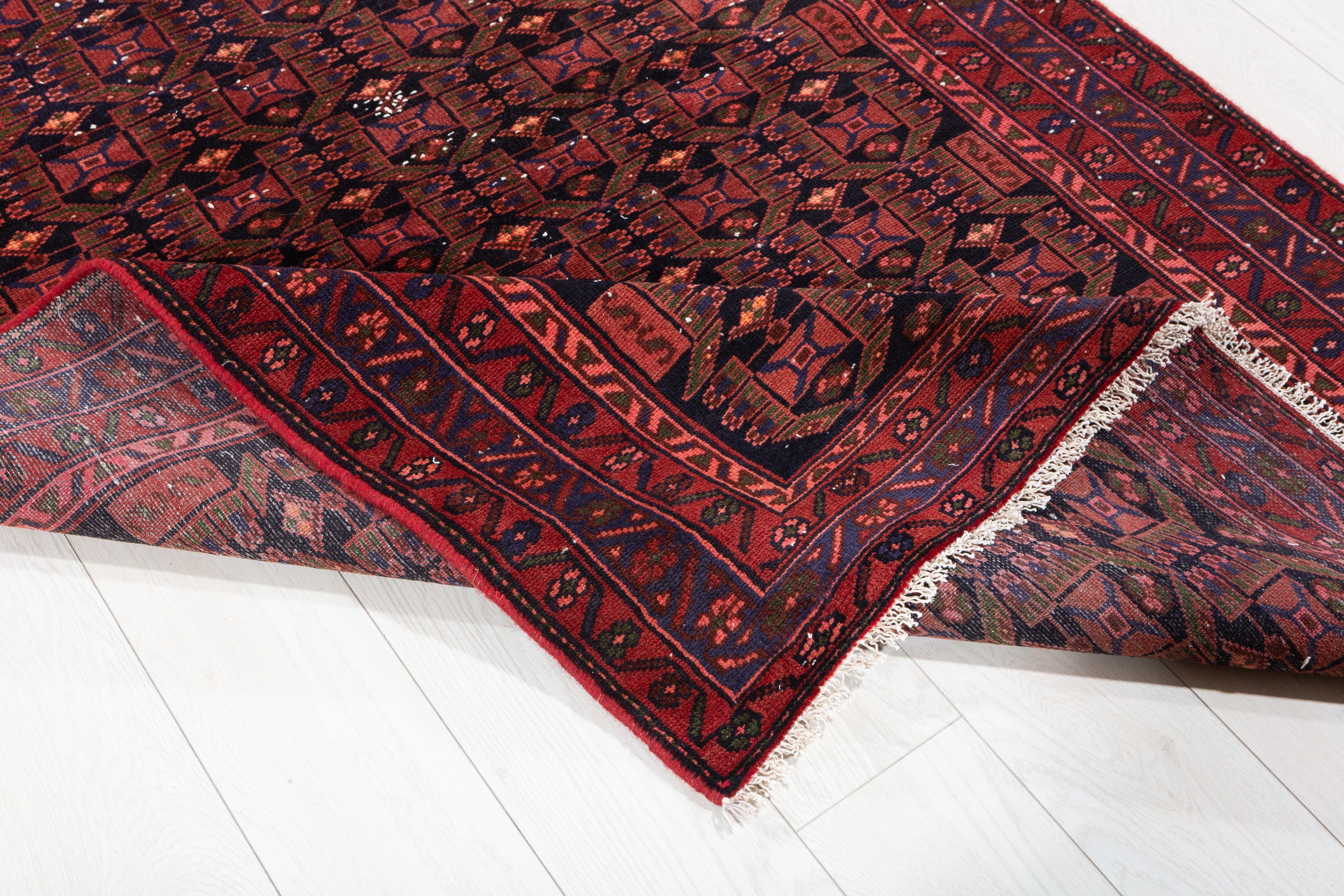 Collectible Vintage Black, Red Allover Geometric Area Rug – 6' 7" x 4' 2" (200 x 127 cm)