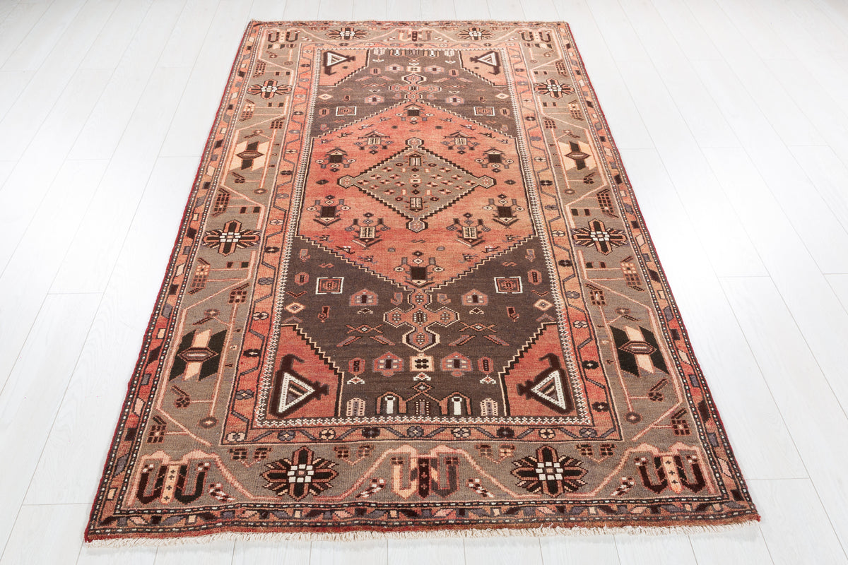 Vintage Brick Red Tribal Diamond Area Rug – 7' 5" x 4' 4" (225 x 132 cm)