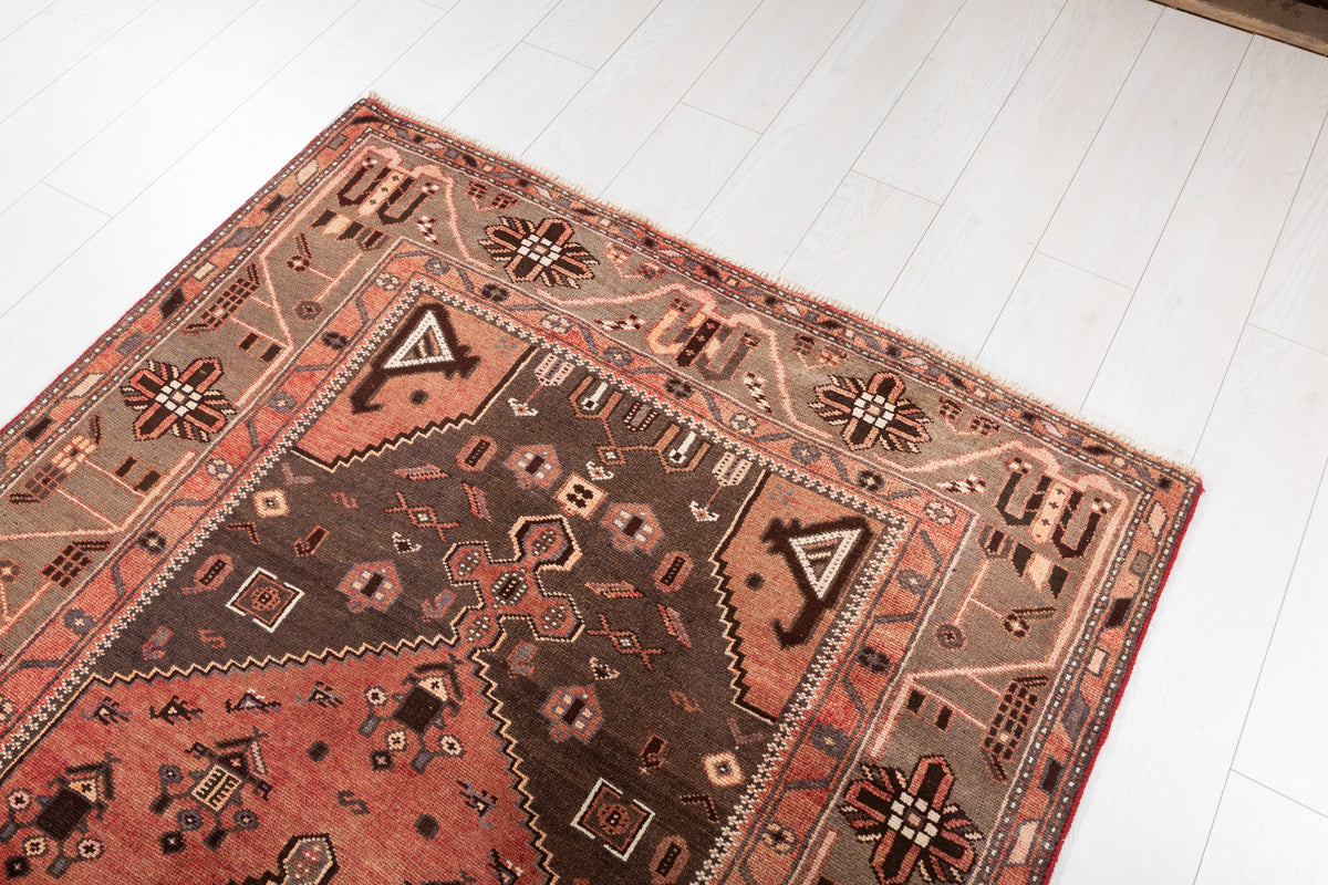 Vintage Brick Red Tribal Diamond Area Rug – 7' 5" x 4' 4" (225 x 132 cm)