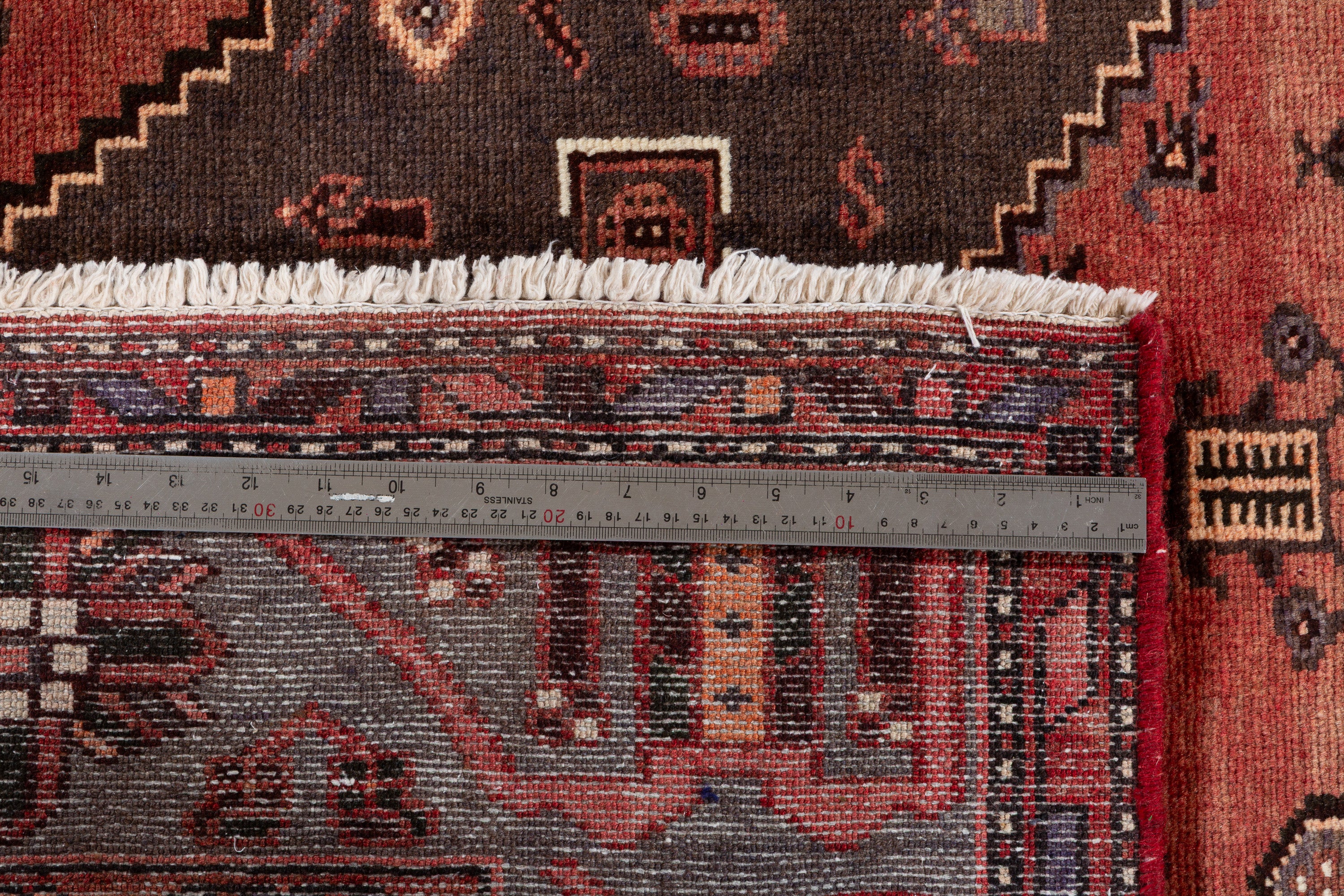Vintage Brick Red Tribal Diamond Area Rug – 7' 5" x 4' 4" (225 x 132 cm)