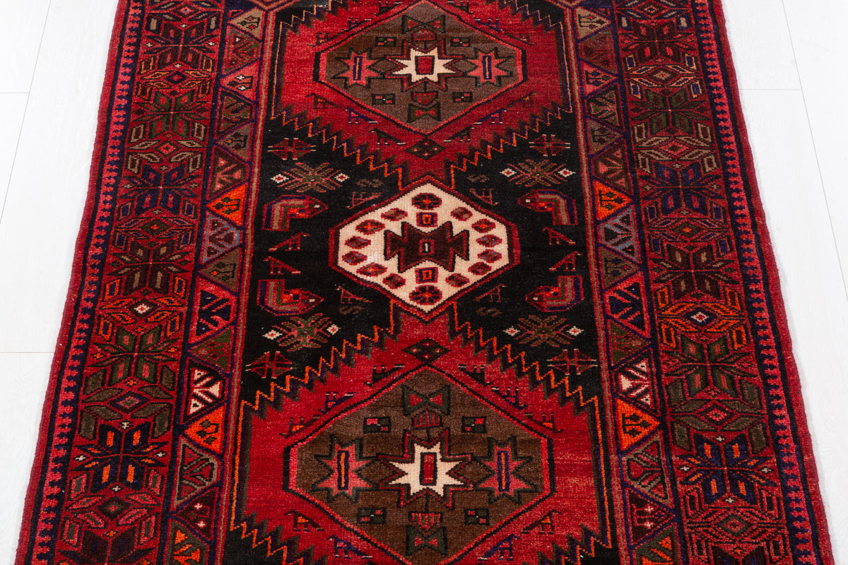 Vintage Black, Red Triple Medallion Area Rug – 6' 10" x 3' 11" (209 x 120 cm)
