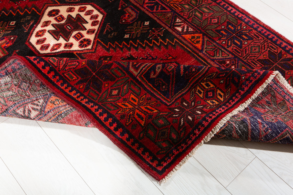 Vintage Black, Red Triple Medallion Area Rug – 6' 10" x 3' 11" (209 x 120 cm)
