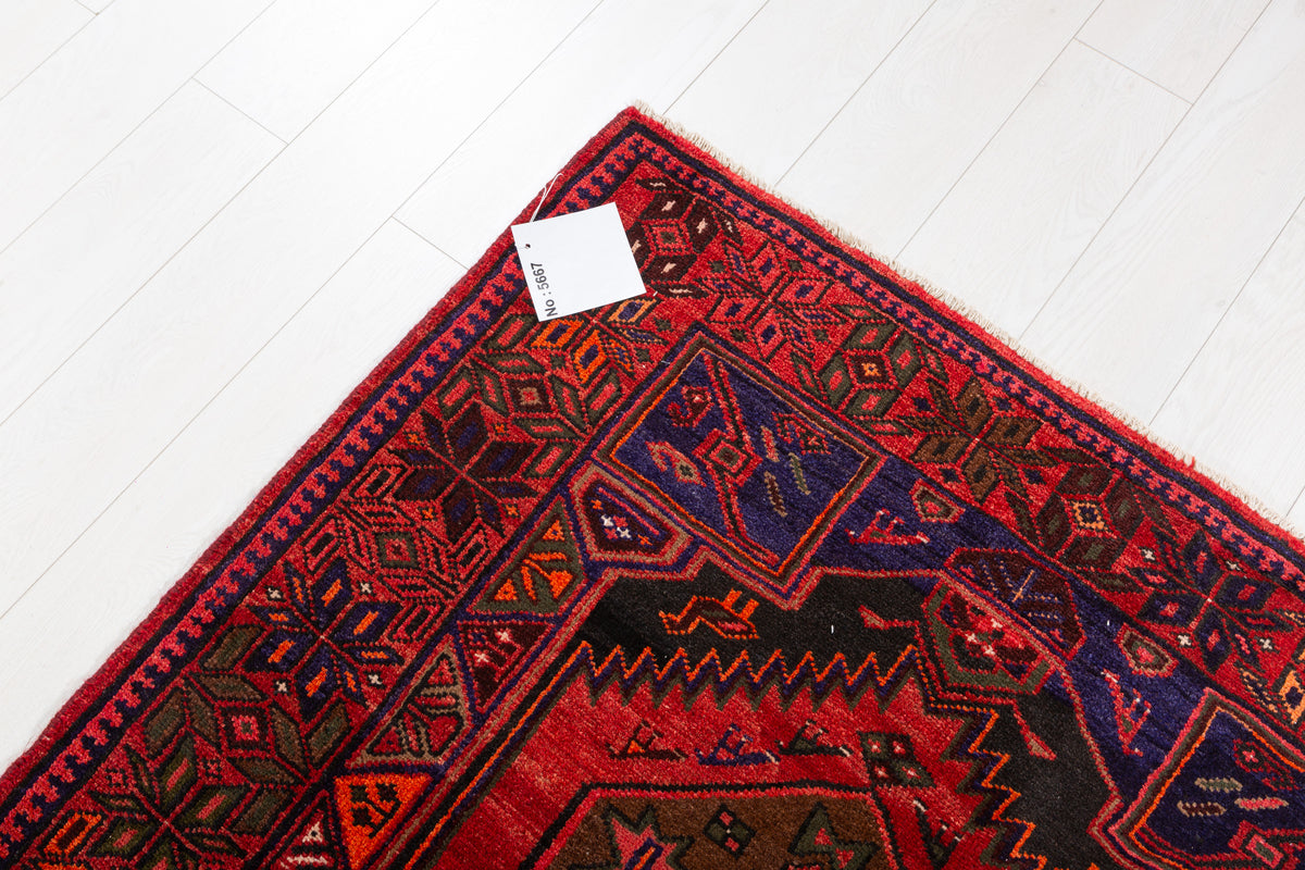 Vintage Black, Red Triple Medallion Area Rug – 6' 10" x 3' 11" (209 x 120 cm)
