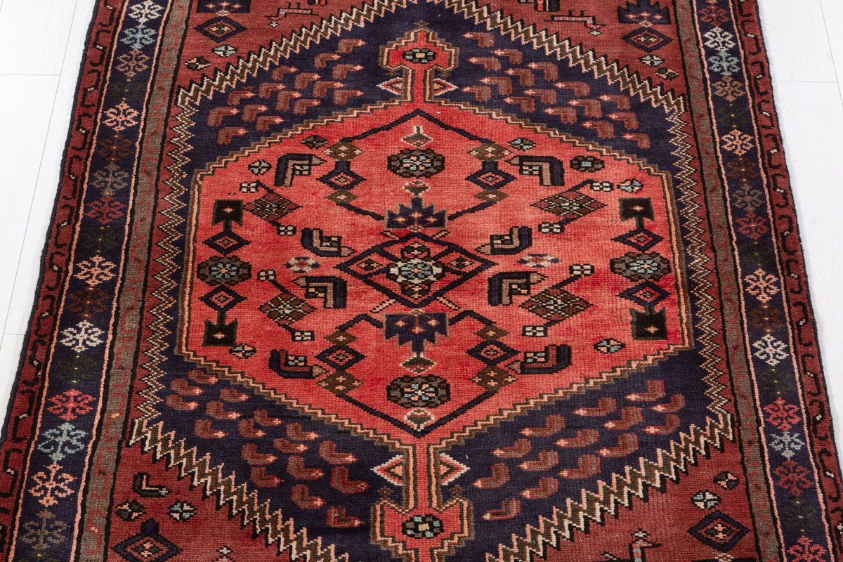 Vintage Brick Red, Coral Geometric Medallion Area Rug – 6' 9" x 4' 3" (207 x 129 cm)