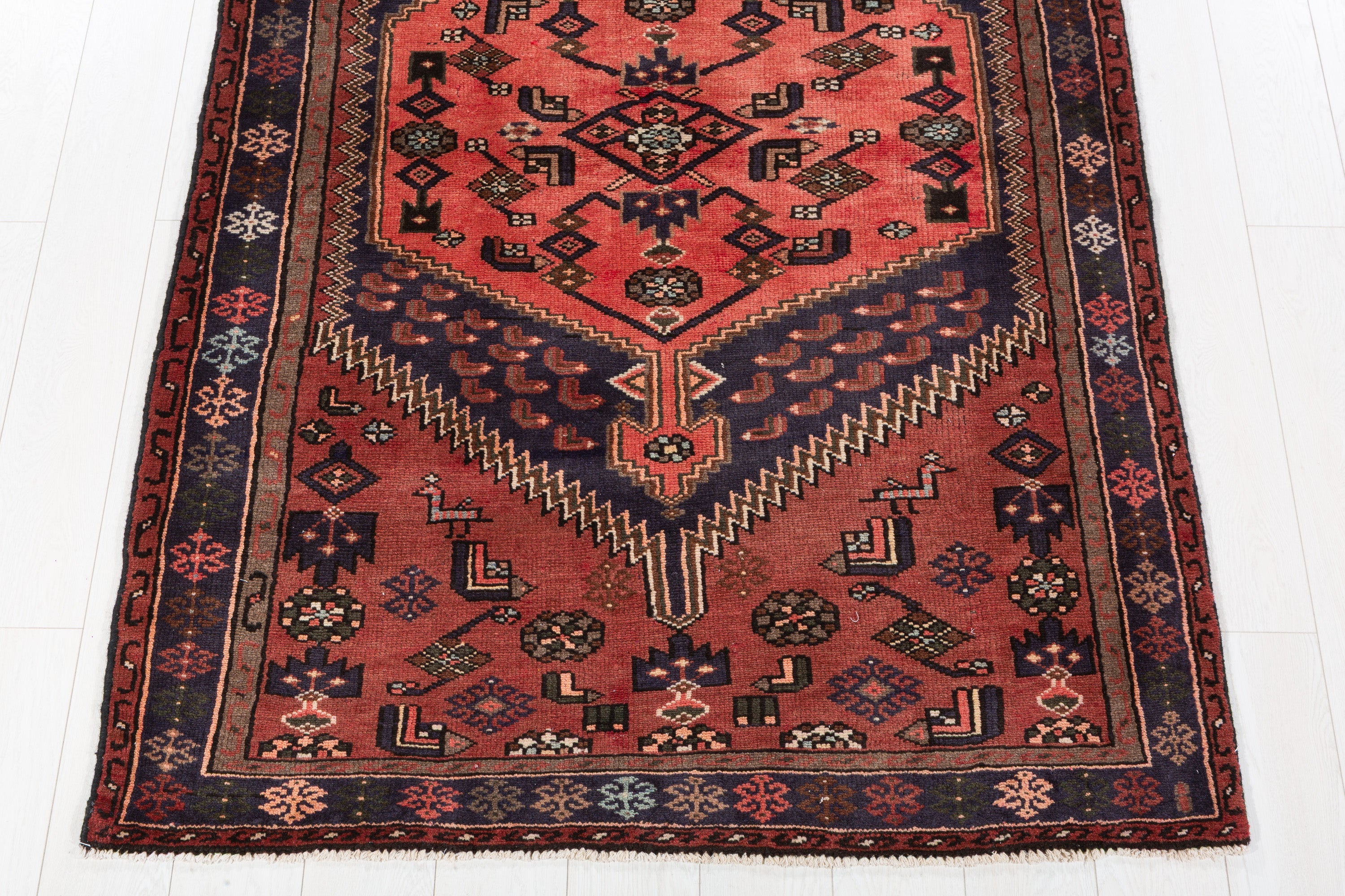 Vintage Brick Red, Coral Geometric Medallion Area Rug – 6' 9" x 4' 3" (207 x 129 cm)