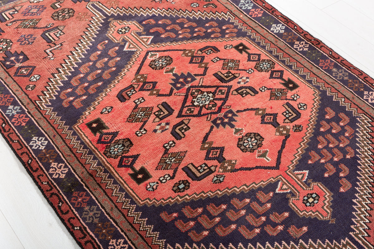 Vintage Brick Red, Coral Geometric Medallion Area Rug – 6' 9" x 4' 3" (207 x 129 cm)