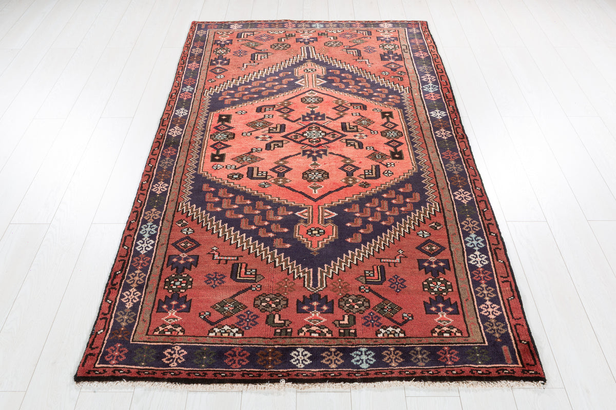 Vintage Brick Red, Coral Geometric Medallion Area Rug – 6' 9" x 4' 3" (207 x 129 cm)