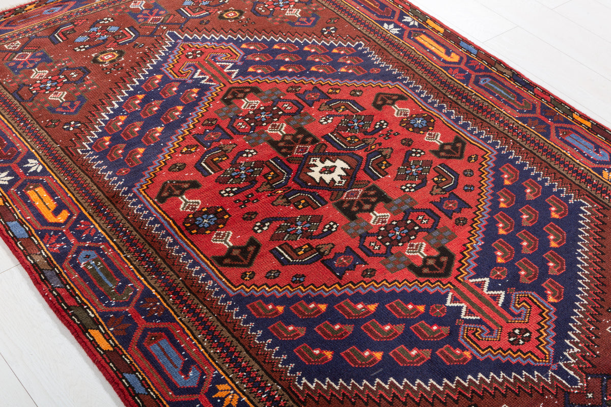 Vintage Brown, Navy Blue Central Medallion Area Rug – 6' 9" x 4' 3" (206 x 130 cm)