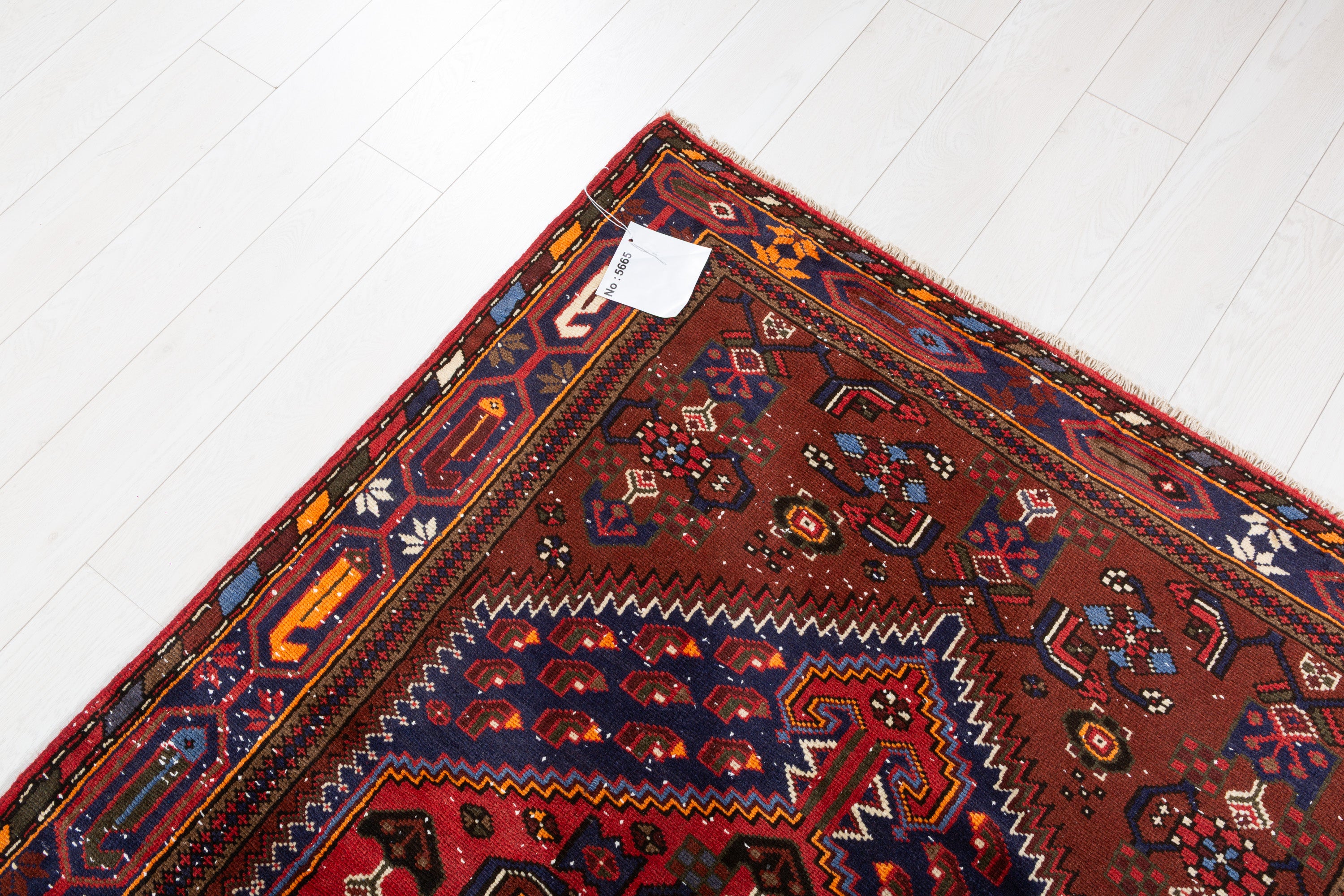 Vintage Brown, Navy Blue Central Medallion Area Rug – 6' 9" x 4' 3" (206 x 130 cm)