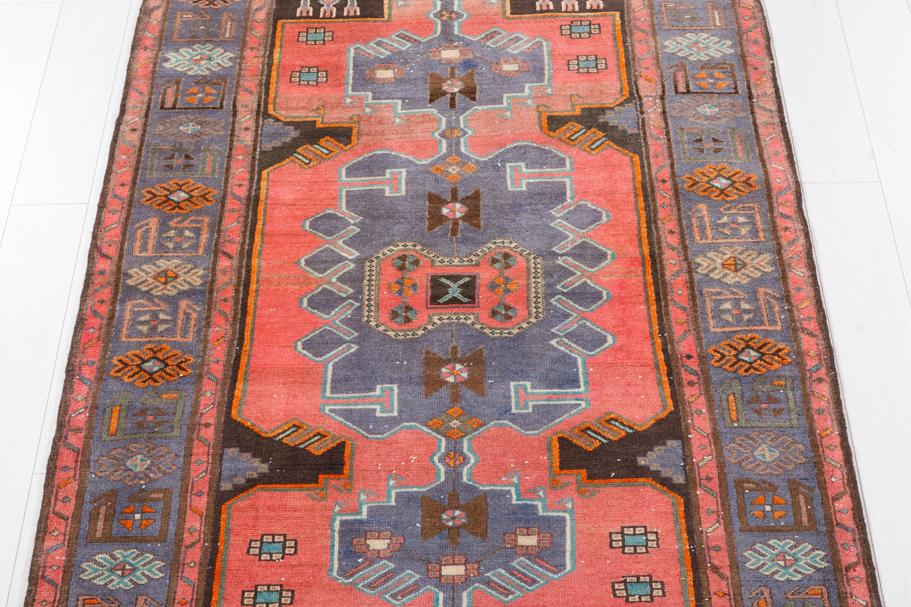 Collectible Vintage Coral, Light Blue Triple Medallion Area Rug – 6' 10" x 4' 2" (208 x 128 cm)
