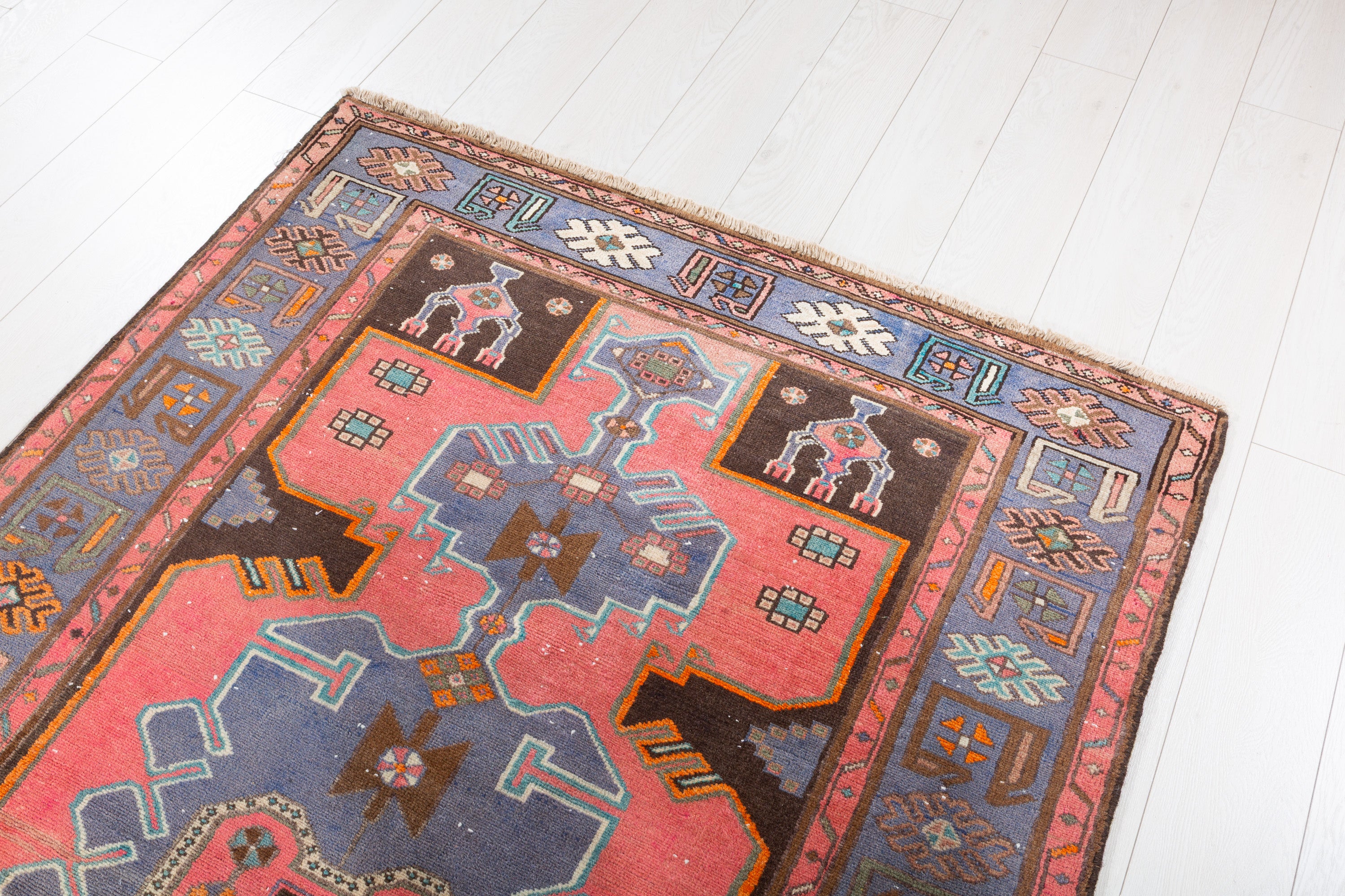 Collectible Vintage Coral, Light Blue Triple Medallion Area Rug – 6' 10" x 4' 2" (208 x 128 cm)