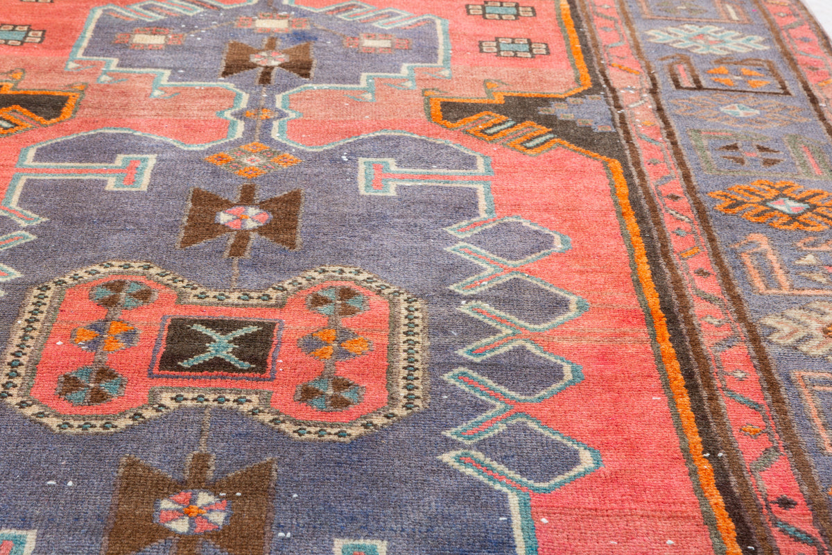 Collectible Vintage Coral, Light Blue Triple Medallion Area Rug – 6' 10" x 4' 2" (208 x 128 cm)