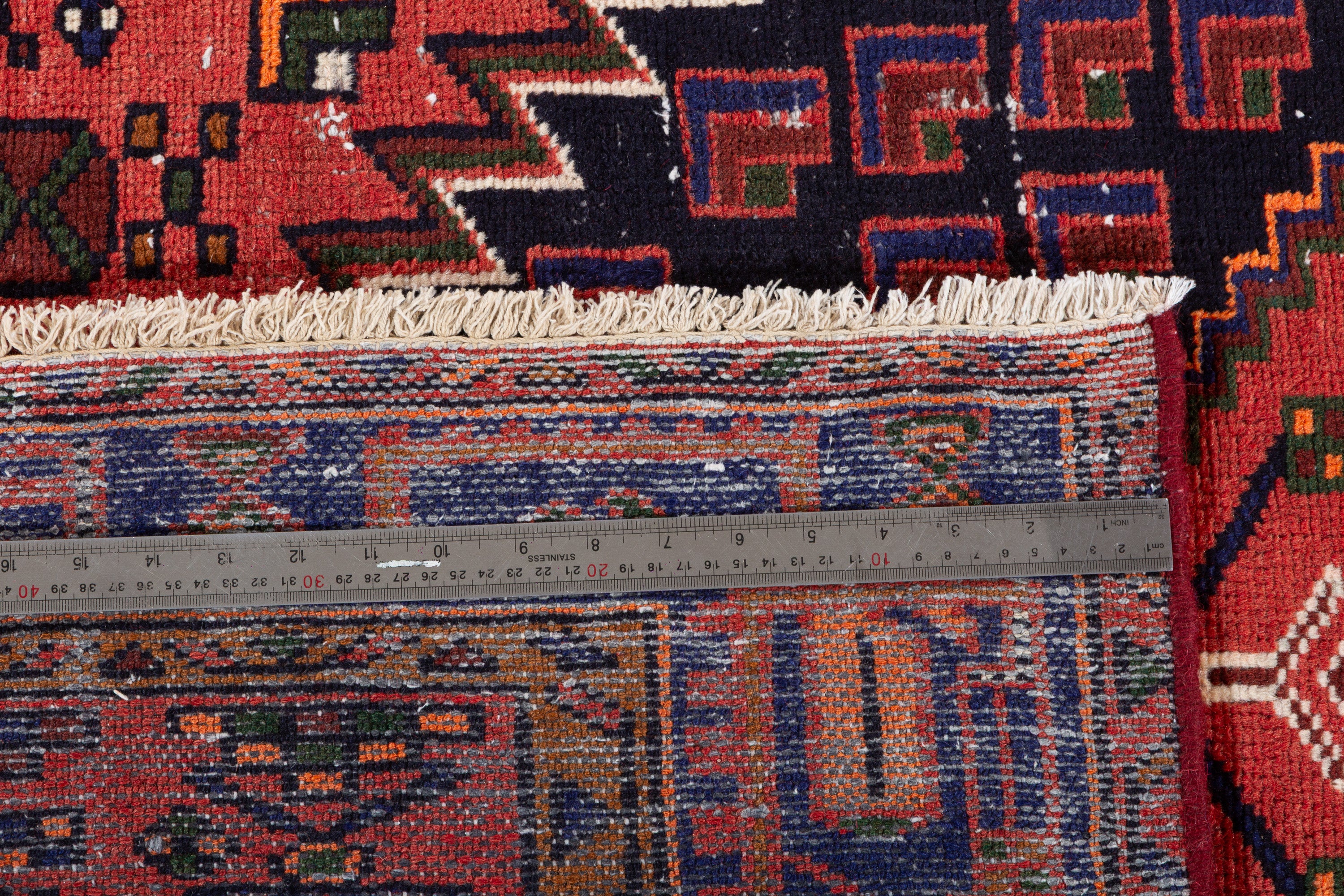 Vintage Rust Red, Deep Navy Blue Central Medallion Area Rug – 7' 1" x 4' 1" (217 x 125 cm)