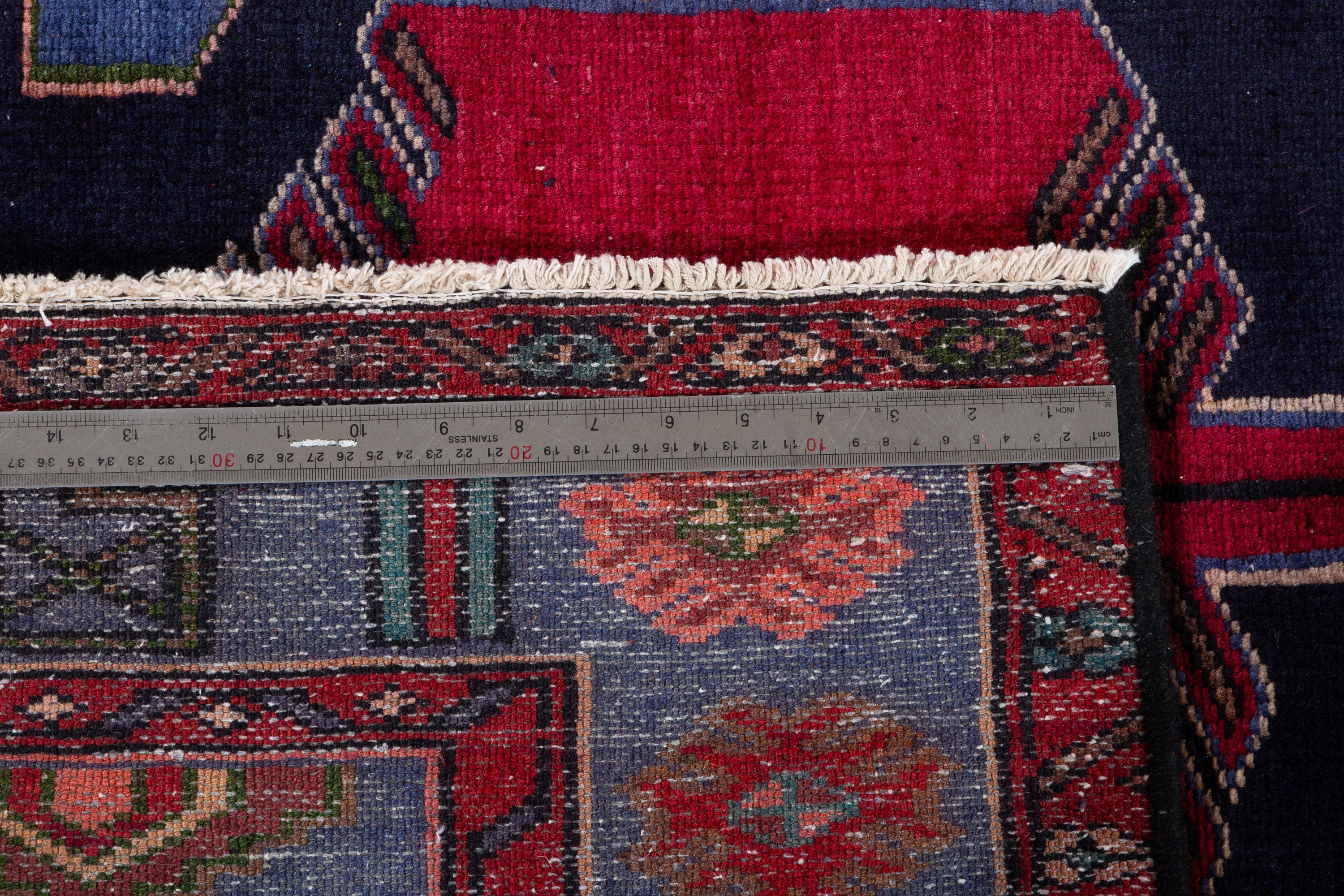 Collectible Vintage Deep Navy Blue, Pinkish-Red Triple Medallion Area Rug – 6' 3" x 4' 3" (191 x 129 cm)