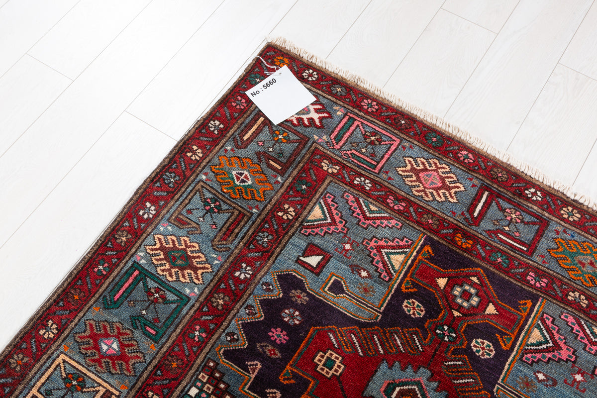 Collectible Vintage Red, Deep Navy Blue Triple Medallion Area Rug – 6' 8" x 4' 3" (204 x 130 cm)