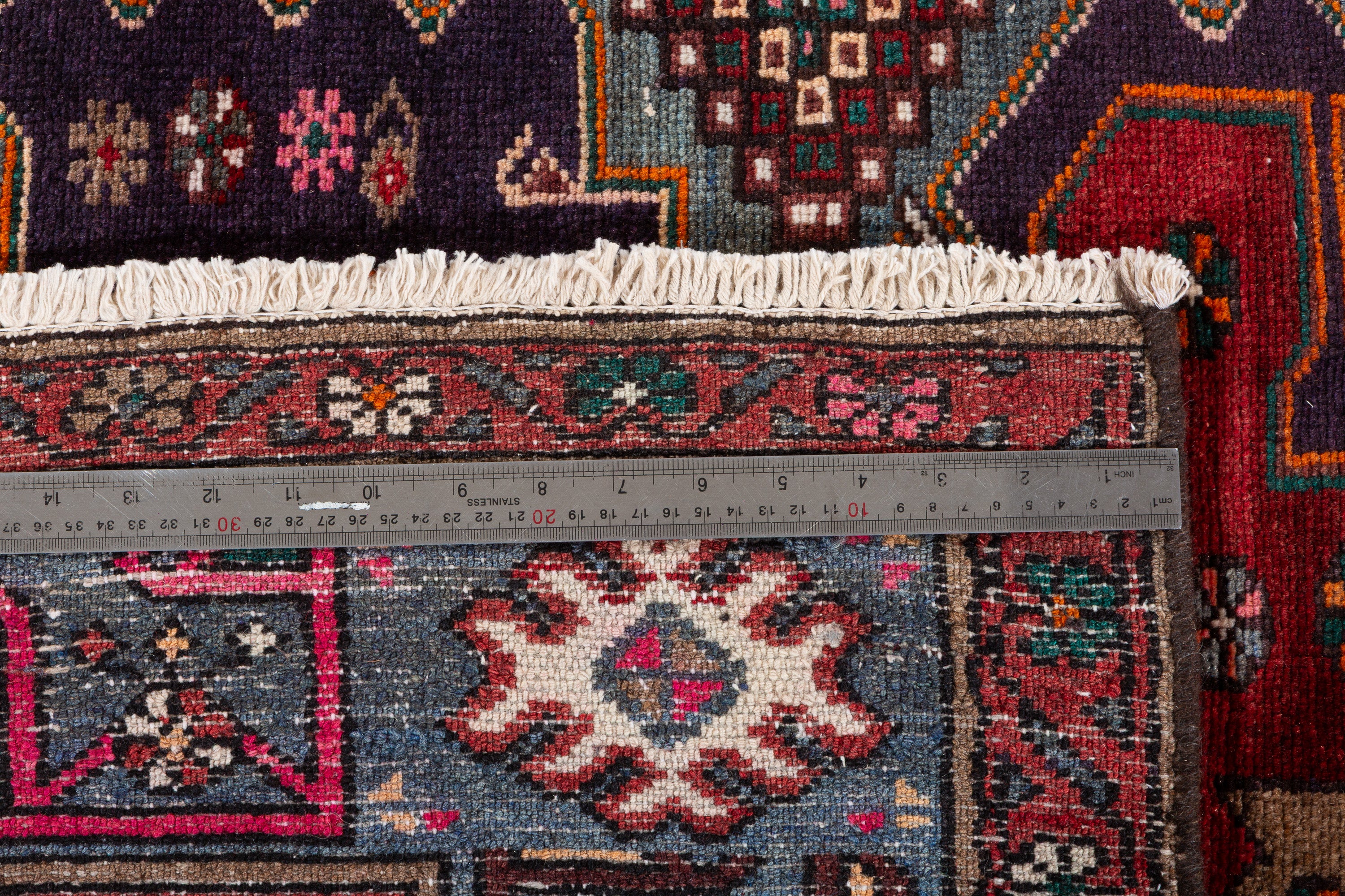 Collectible Vintage Red, Deep Navy Blue Triple Medallion Area Rug – 6' 8" x 4' 3" (204 x 130 cm)