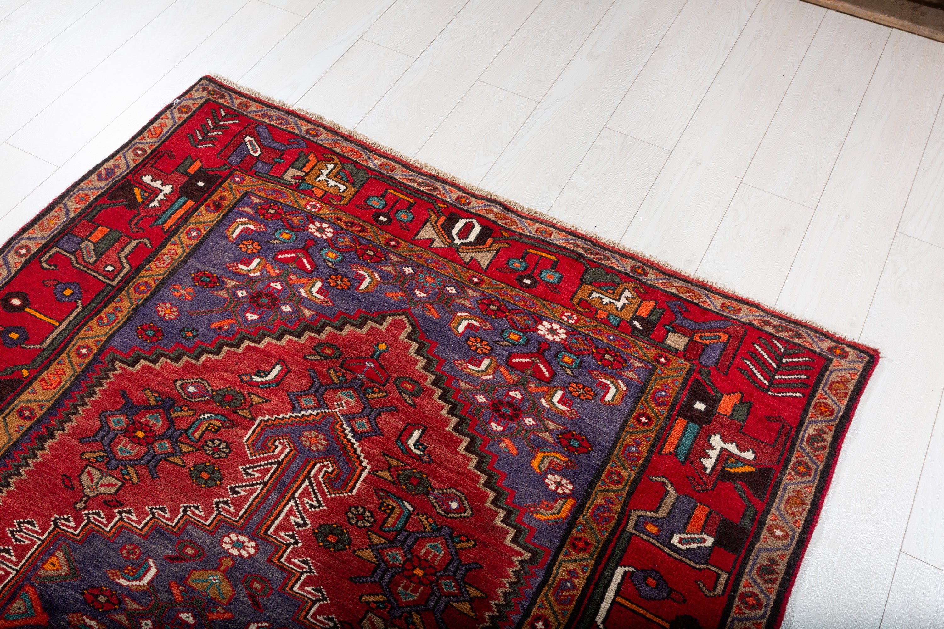 Vintage Rust Red, Navy Blue Central Medallion Area Rug – 6' 10" x 4' 7" (208 x 140 cm)