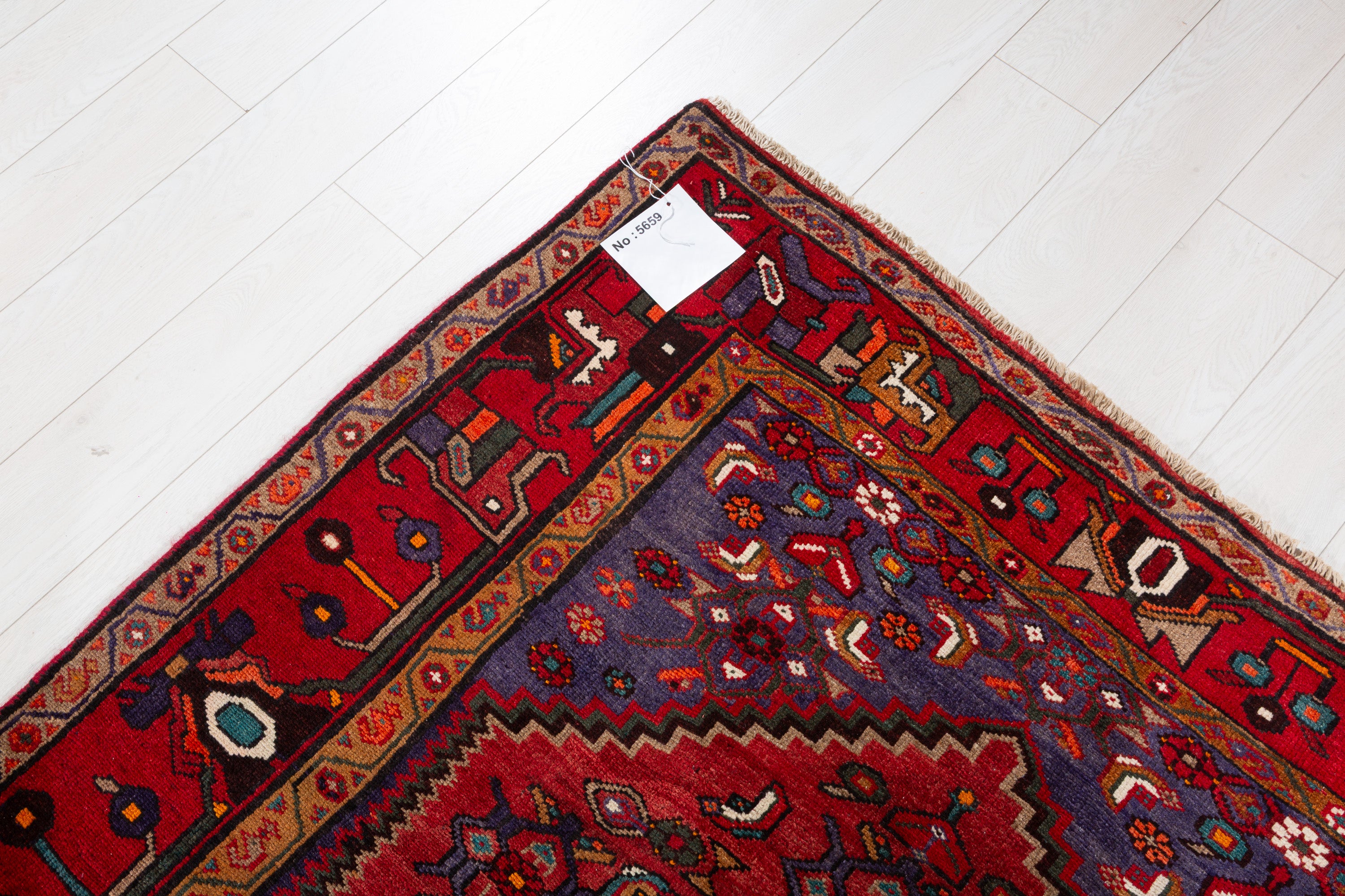 Vintage Rust Red, Navy Blue Central Medallion Area Rug – 6' 10" x 4' 7" (208 x 140 cm)