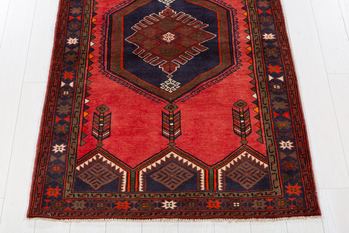 Vintage Coral, Navy Blue Diamond Medallion Area Rug – 6' 2" x 3' 10" (187 x 118 cm)