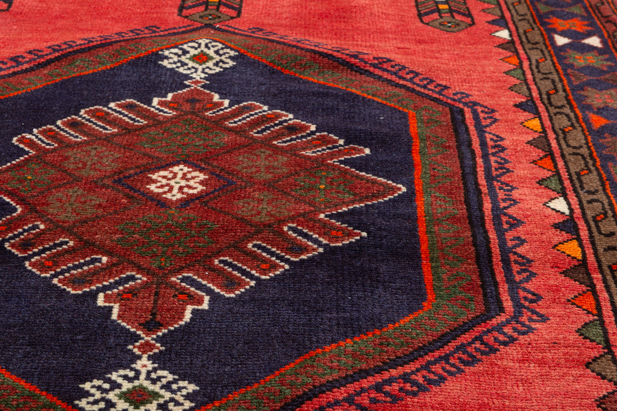 Vintage Coral, Navy Blue Diamond Medallion Area Rug – 6' 2" x 3' 10" (187 x 118 cm)