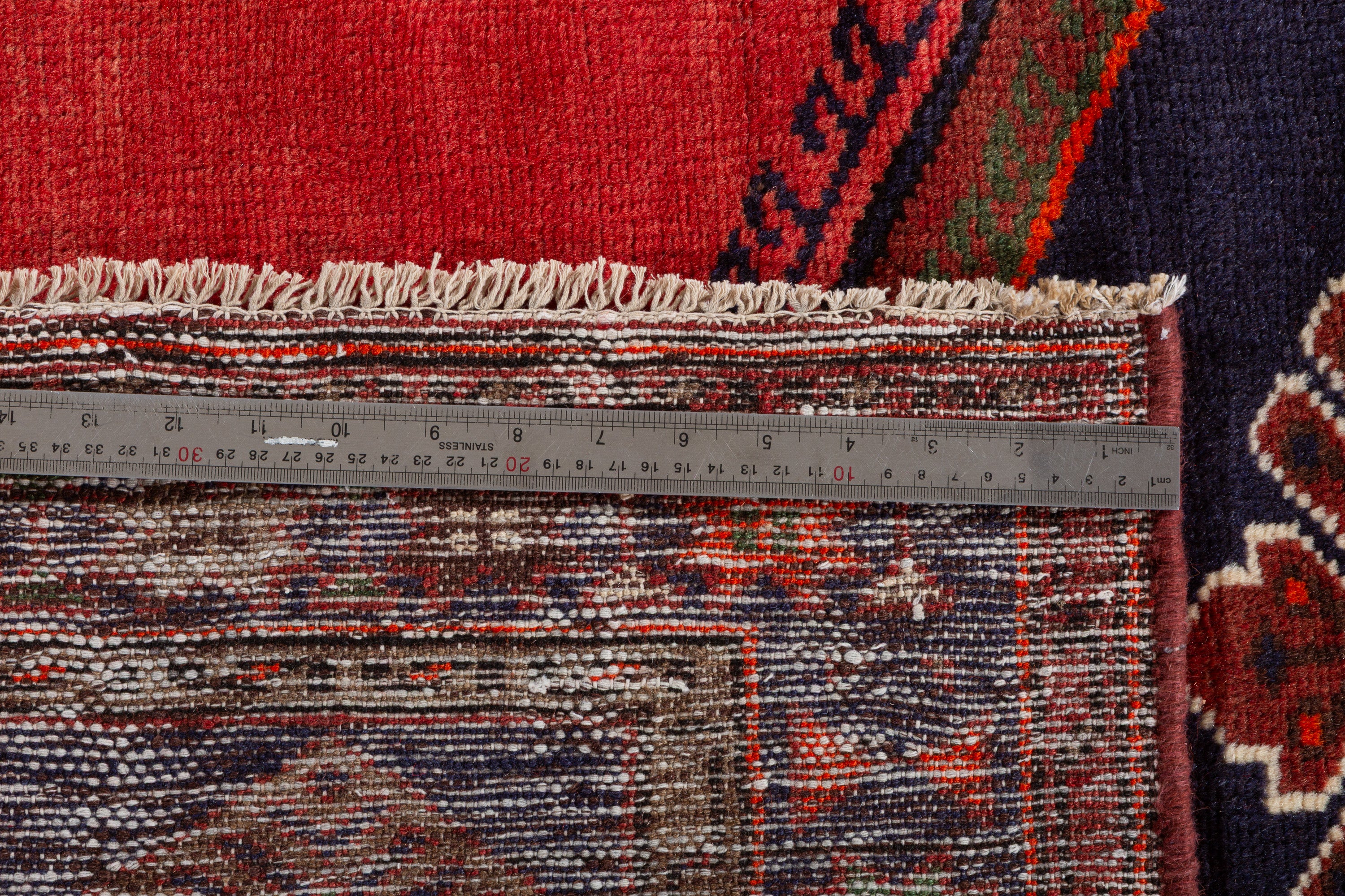 Vintage Coral, Navy Blue Diamond Medallion Area Rug – 6' 2" x 3' 10" (187 x 118 cm)