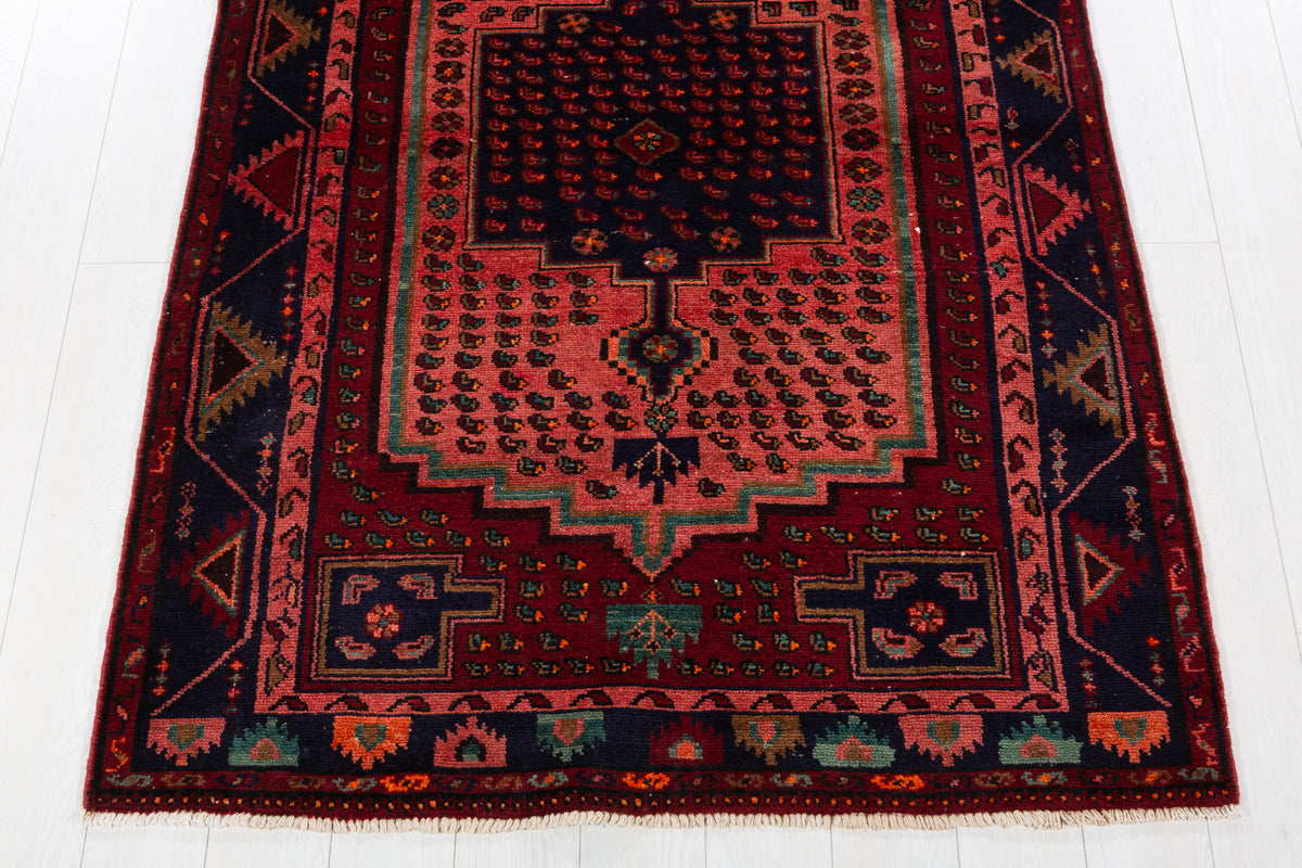 Collectible Vintage Maroon & Pink Geometric Area Rug – 6' 9" x 4' 5" (207 x 134 cm)
