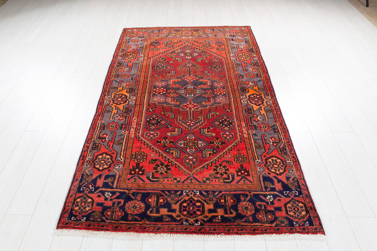 Collectible Vintage Rust Red, Orange-Red Allover Geometric Area Rug – 7' 3" x 4' 4" (222 x 132 cm)