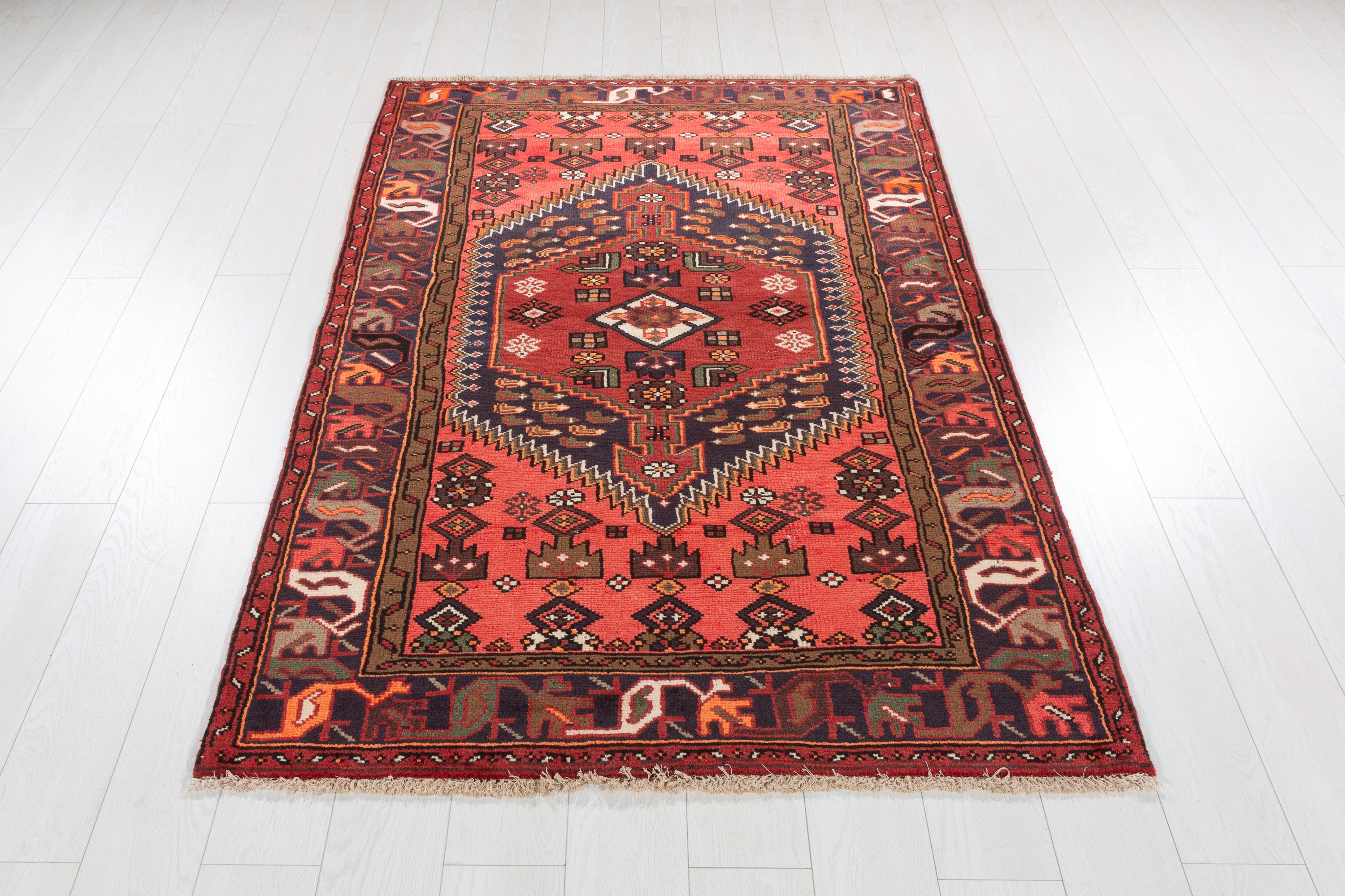 Vintage Coral, Rust Red Tribal Medallion Area Rug – 6' 2" x 4' 0" (188 x 122 cm)