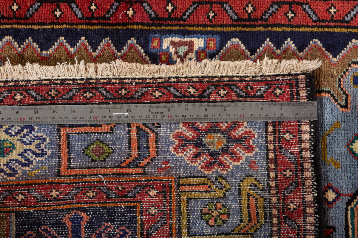 Collectible Vintage Brown, Turquoise Blue Geometric Medallion Area Rug – 6' 6" x 3' 8" (198 x 113 cm)