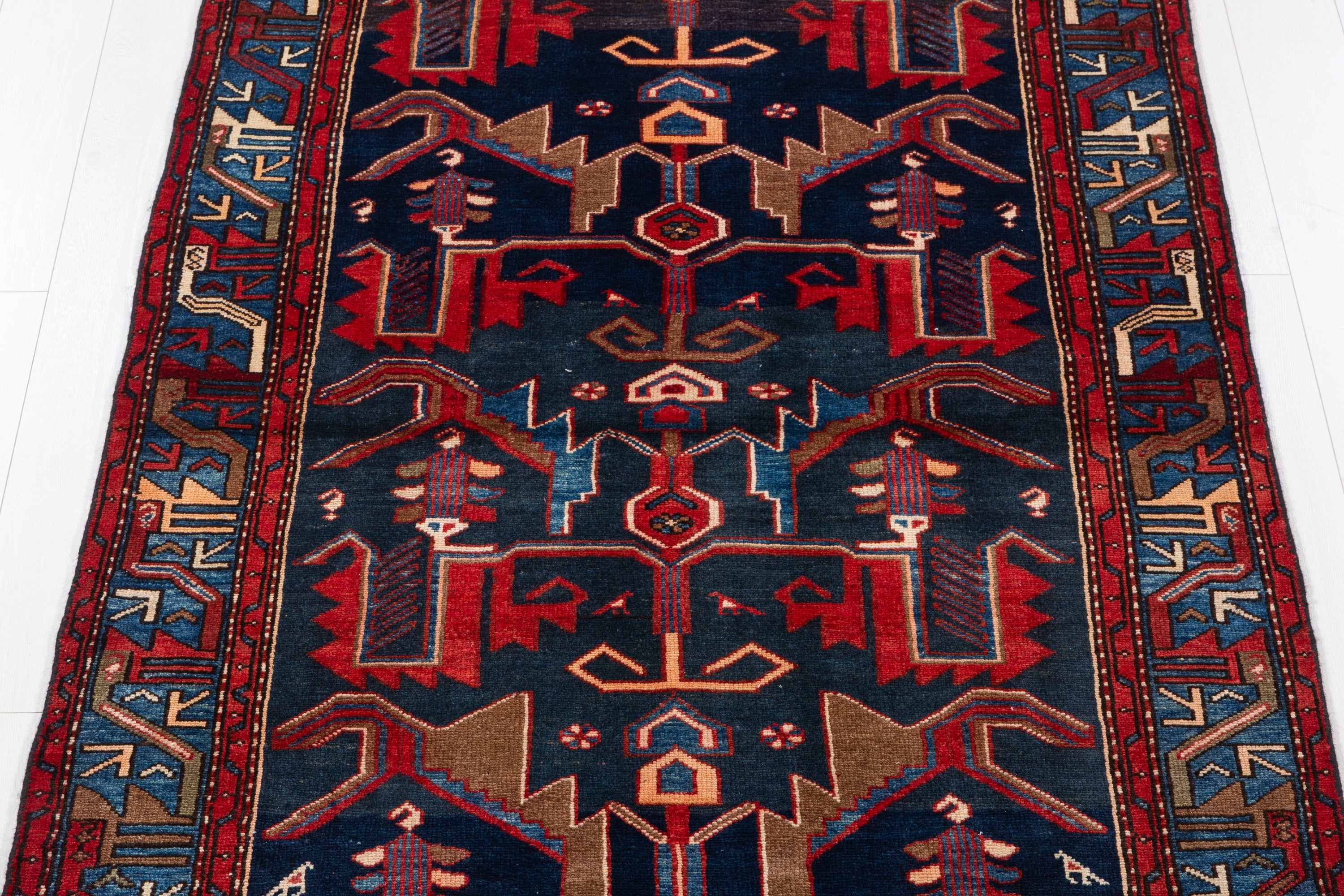 Collectible Vintage Deep Navy Blue, Red Animal Motif Area Rug – 6' 8" x 4' 3" (204 x 129 cm)