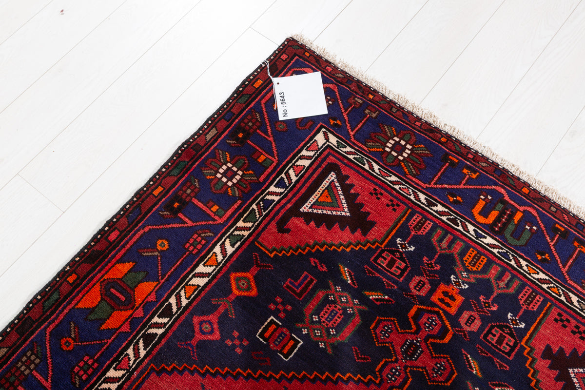 Vintage Deep Navy Blue Red, Orange Diamond Medallion Area Rug – 6' 6" x 4' 2" (197 x 127 cm)