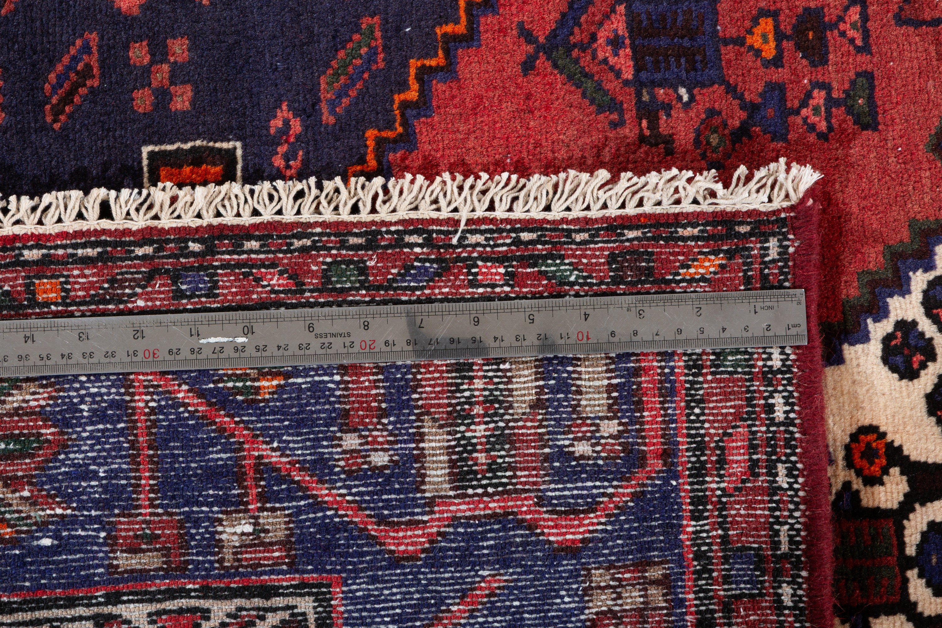 Vintage Deep Navy Blue, Red Diamond Medallion Area Rug – 6' 4" x 4' 3" (193 x 129 cm)