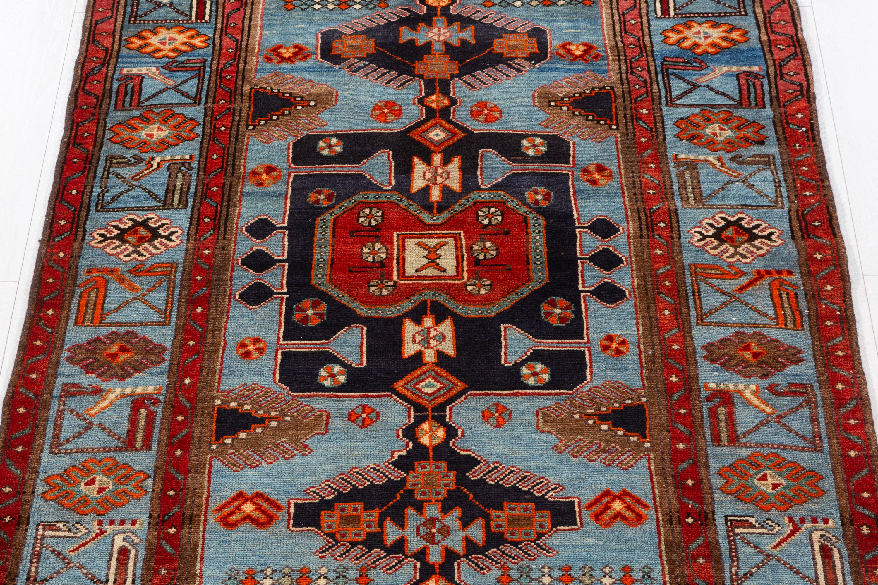 Collectible Vintage Turquoise blue, brown Geometric Area Rug – 6' 4" x 4' 2" (194 x 126 cm)