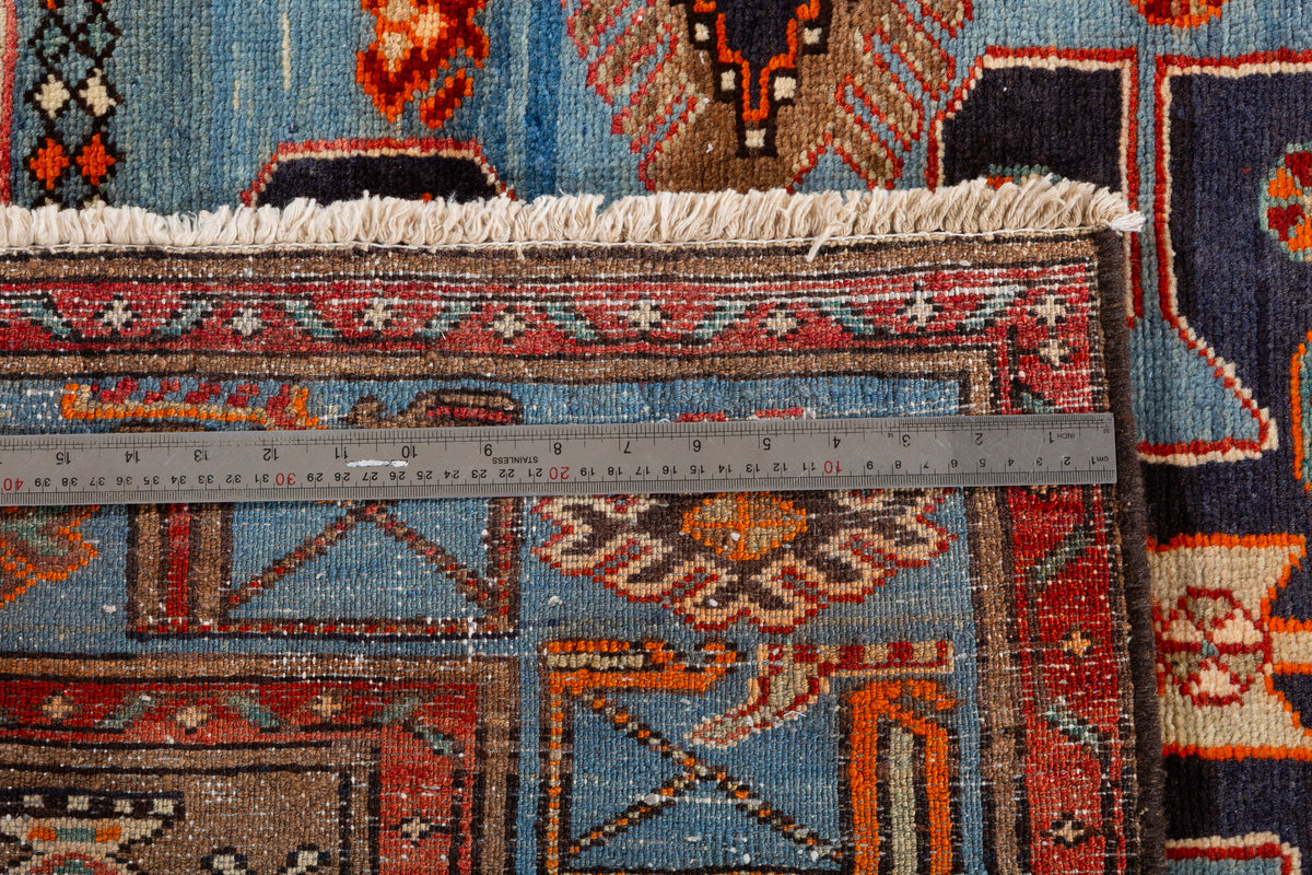 Collectible Vintage Turquoise blue, brown Geometric Area Rug – 6' 4" x 4' 2" (194 x 126 cm)