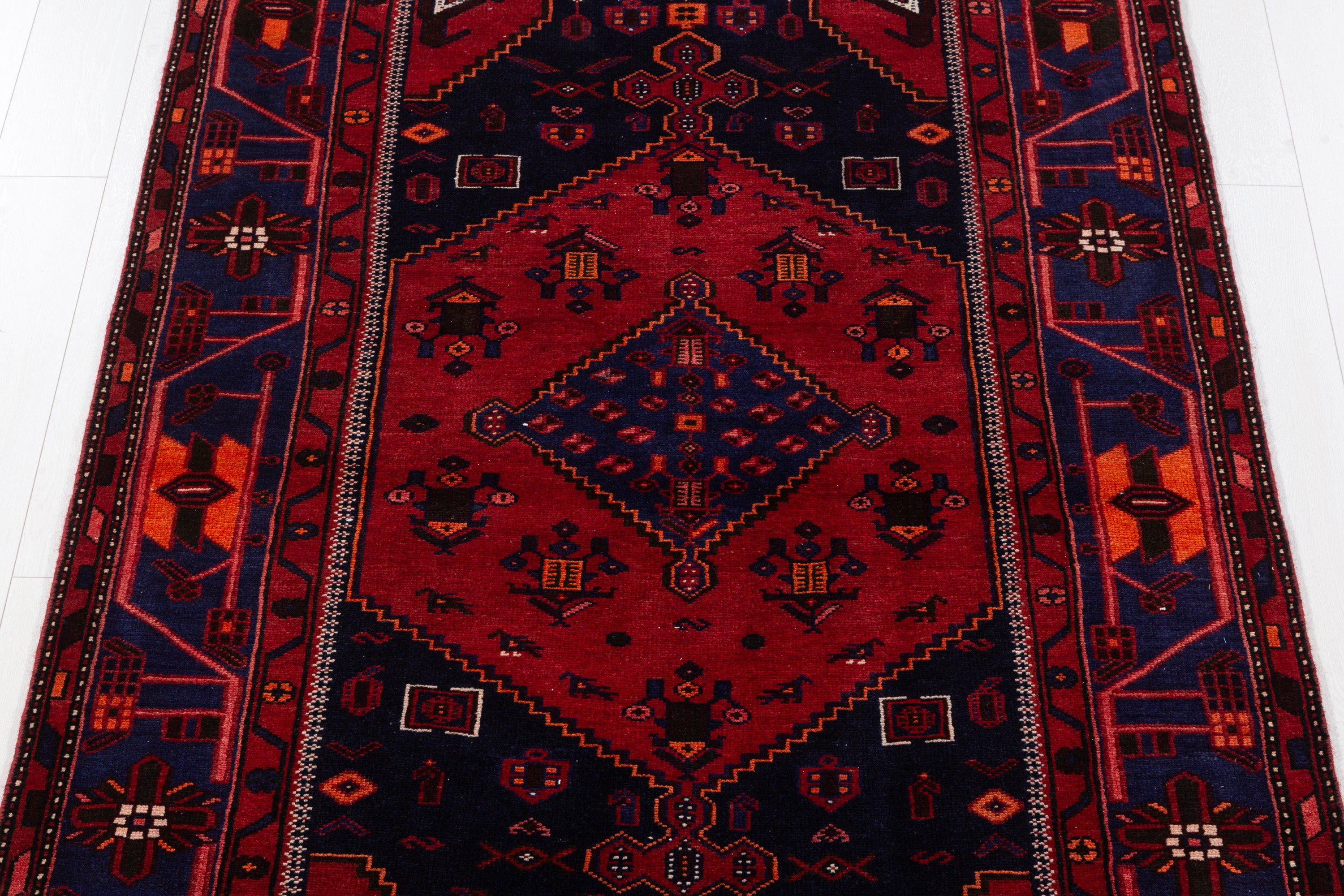 Vintage Red, blue Geometric Area Rug – 7' 1" x 4' 4" (217 x 131 cm)