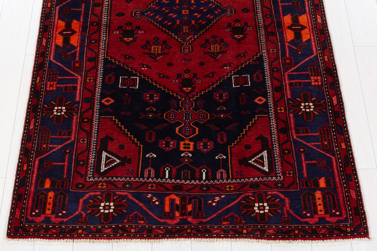 Vintage Red, blue Geometric Area Rug – 7' 1" x 4' 4" (217 x 131 cm)