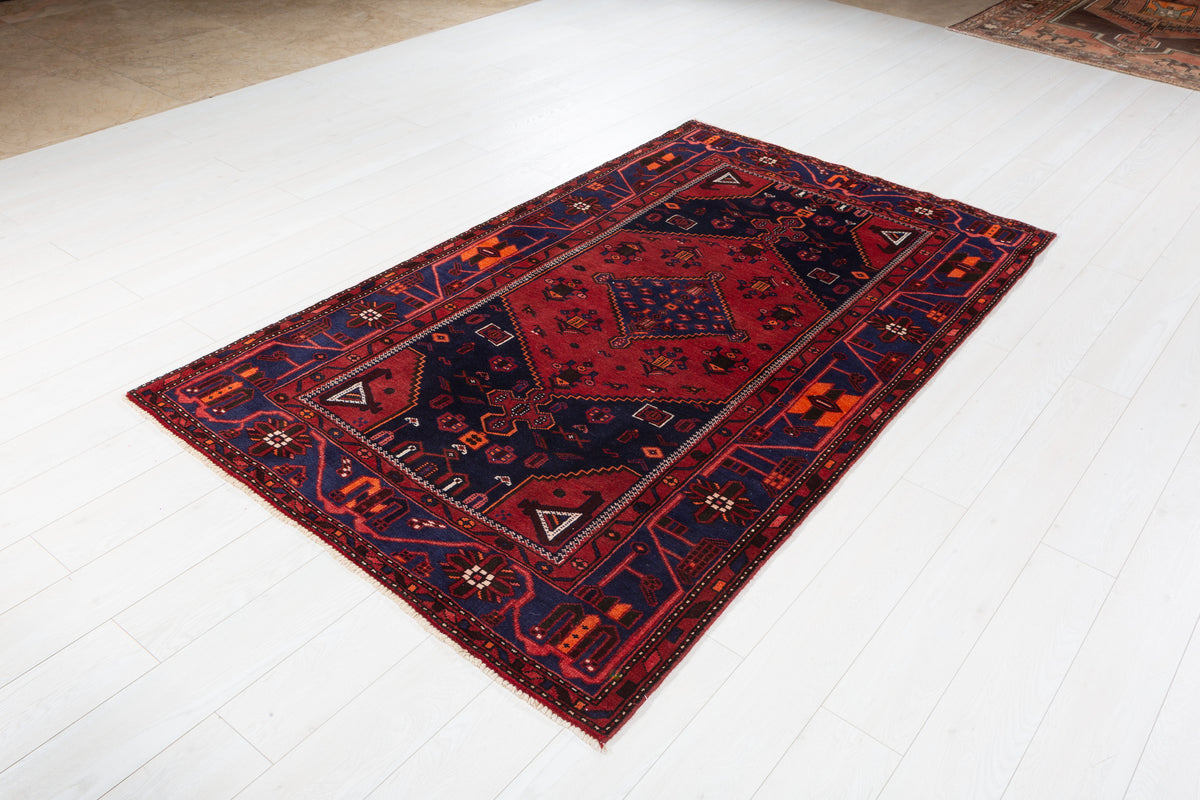 Vintage Red, blue Geometric Area Rug – 7' 1" x 4' 4" (217 x 131 cm)