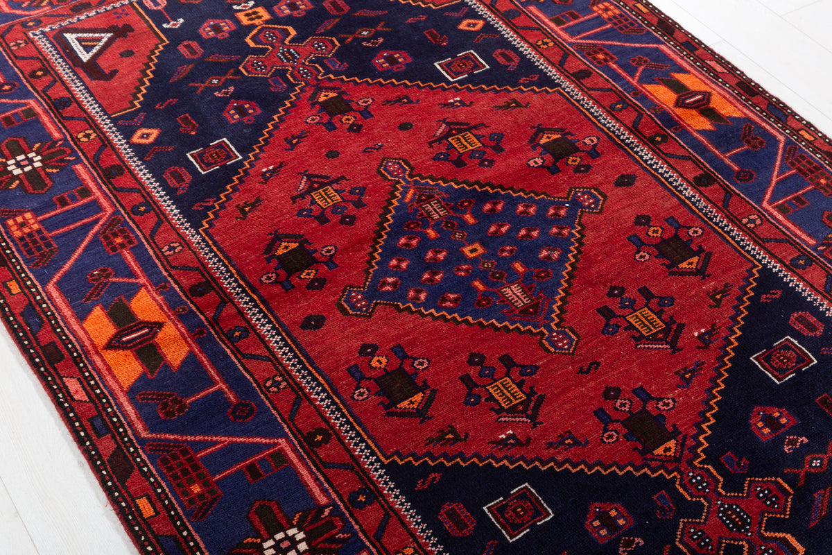 Vintage Red, blue Geometric Area Rug – 7' 1" x 4' 4" (217 x 131 cm)