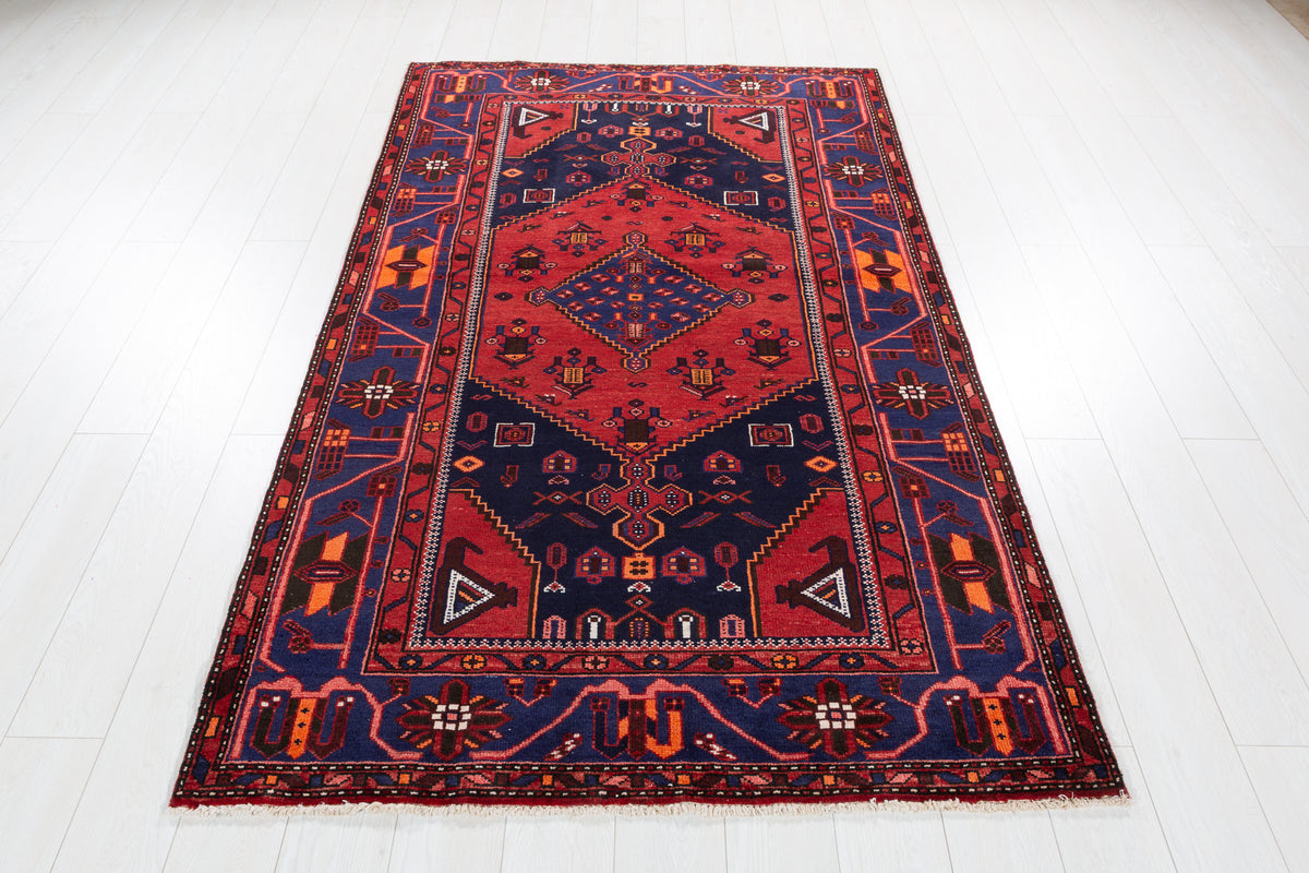 Vintage Red, blue Geometric Area Rug – 7' 1" x 4' 4" (217 x 131 cm)