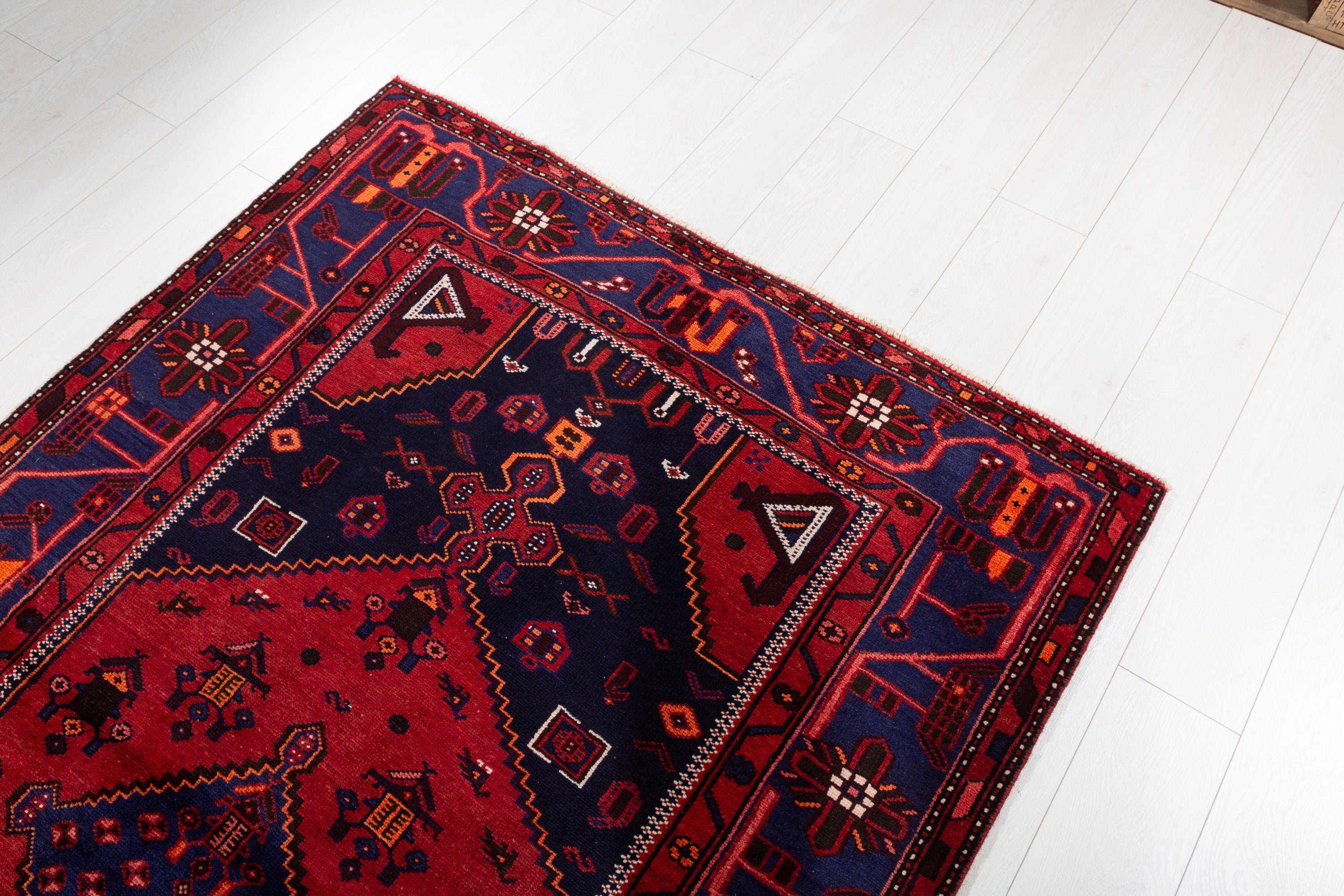 Vintage Red, blue Geometric Area Rug – 7' 1" x 4' 4" (217 x 131 cm)