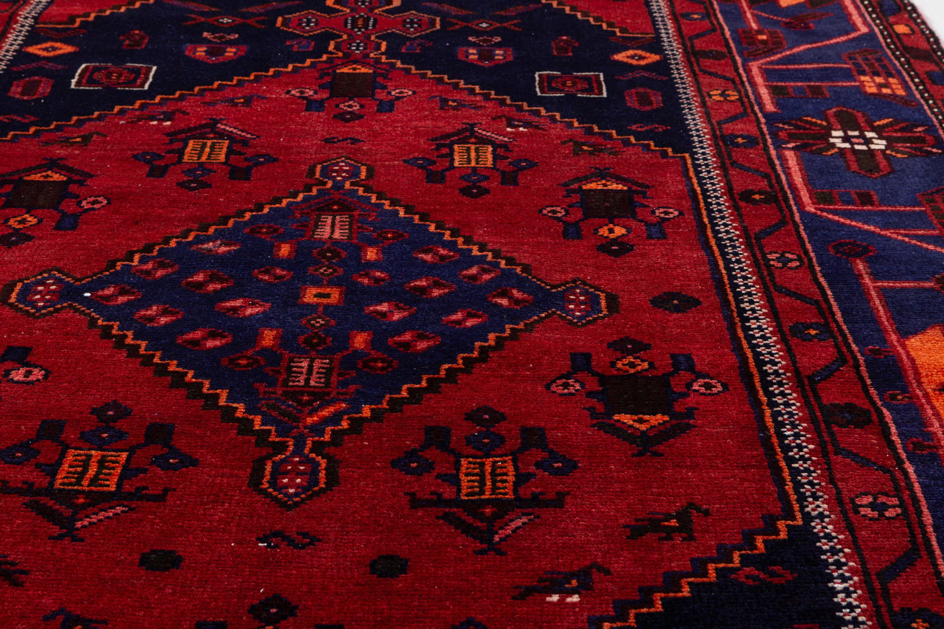 Vintage Red, blue Geometric Area Rug – 7' 1" x 4' 4" (217 x 131 cm)