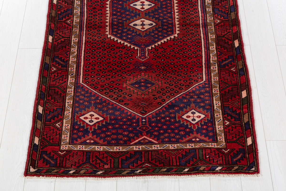 Vintage Red, navy blue Geometric Area Rug – 6' 4" x 3' 8" (192 x 113 cm)