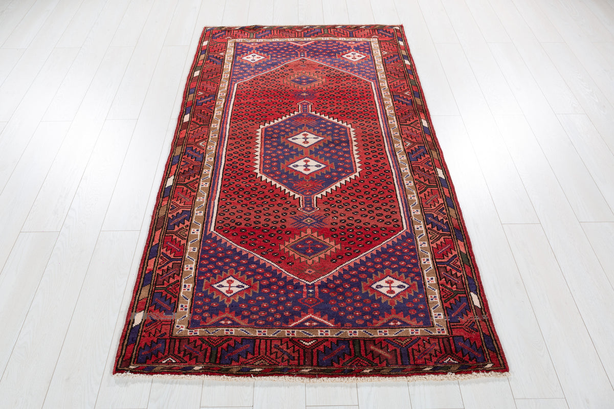 Vintage Red, navy blue Geometric Area Rug – 6' 4" x 3' 8" (192 x 113 cm)