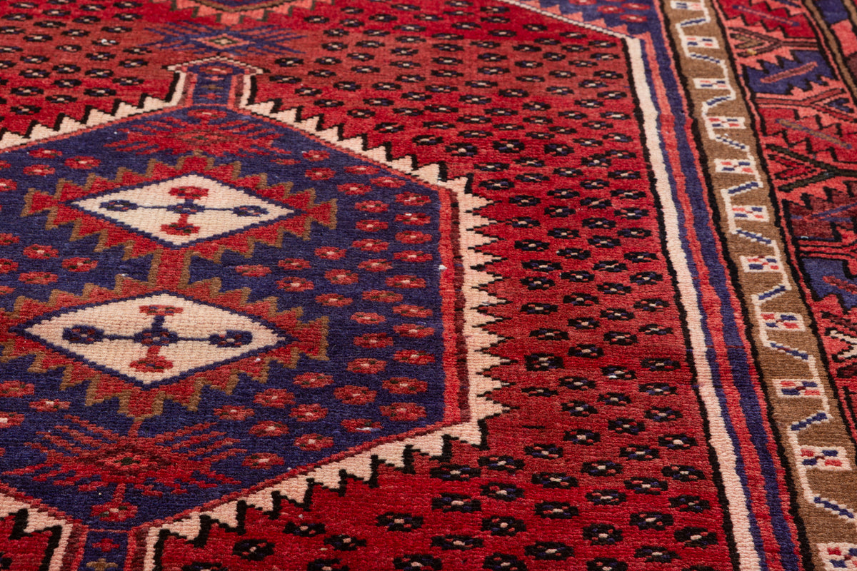 Vintage Red, navy blue Geometric Area Rug – 6' 4" x 3' 8" (192 x 113 cm)