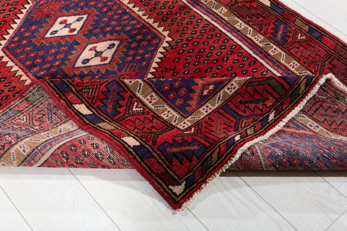 Vintage Red, navy blue Geometric Area Rug – 6' 4" x 3' 8" (192 x 113 cm)