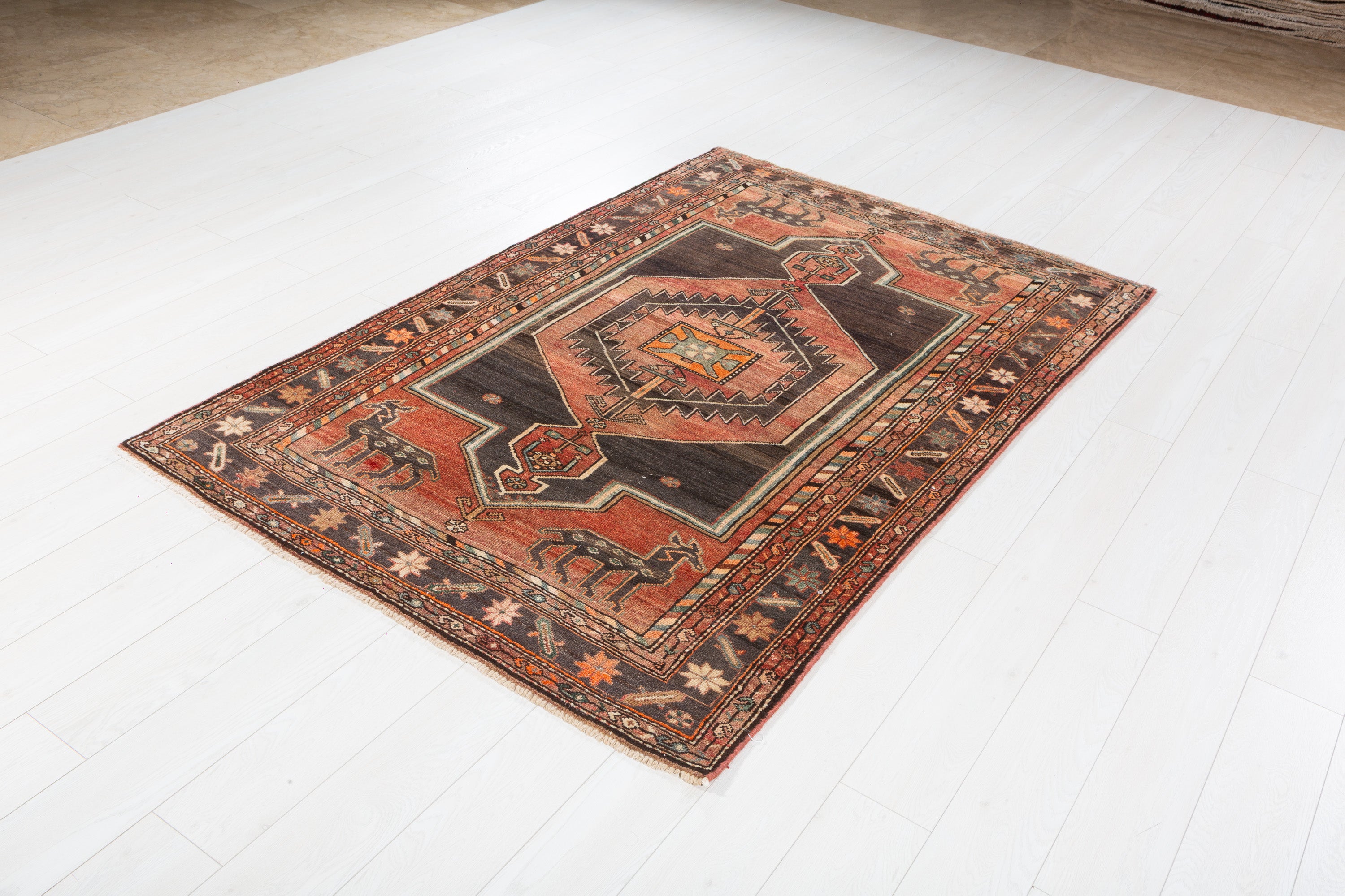 Collectible Antique Brick red, black Geometric Area Rug – 6' 10" x 4' 6" (208 x 136 cm)