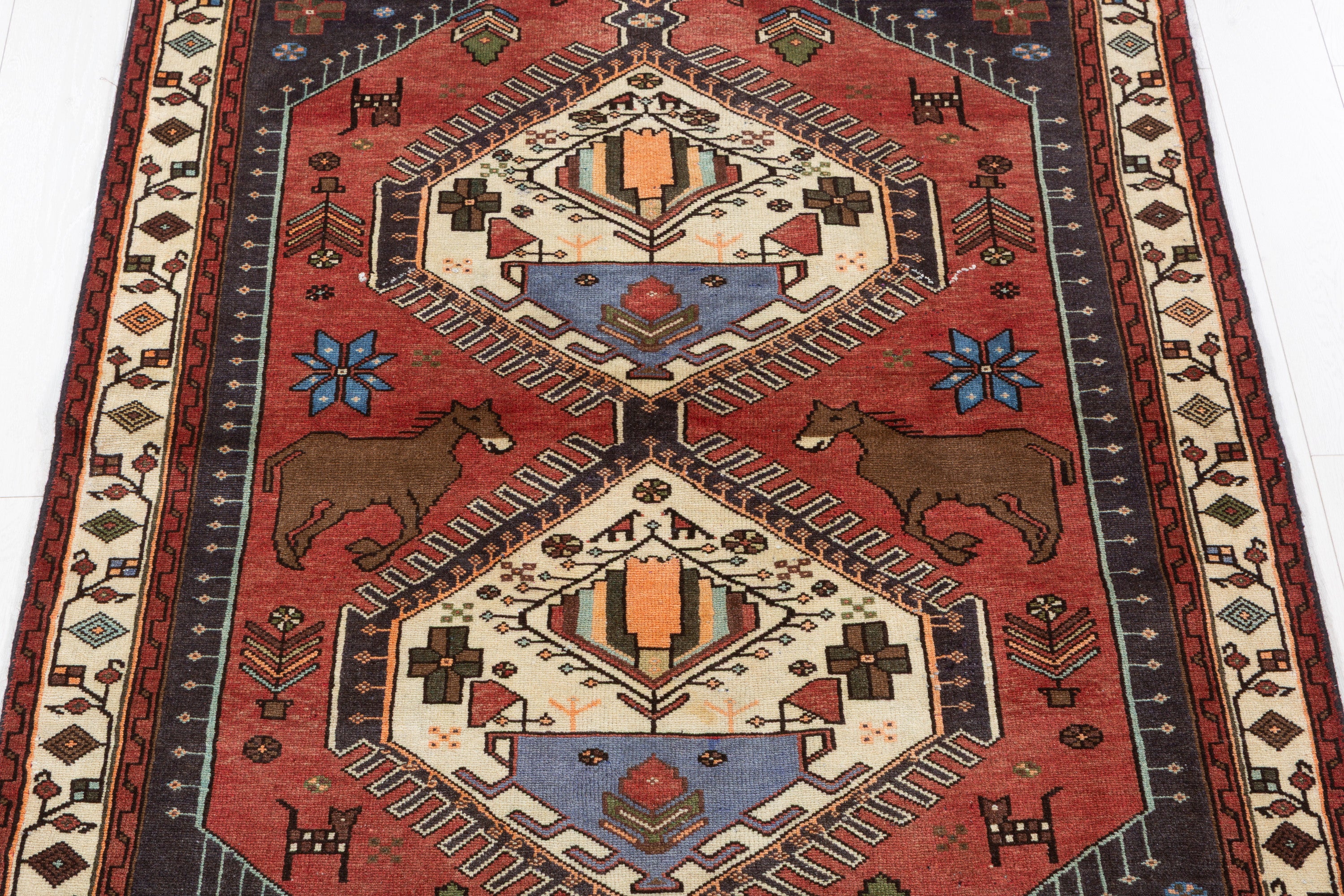Collectible Vintage Rust red, beige Geometric Area Rug – 6' 4" x 4' 3" (194 x 129 cm)